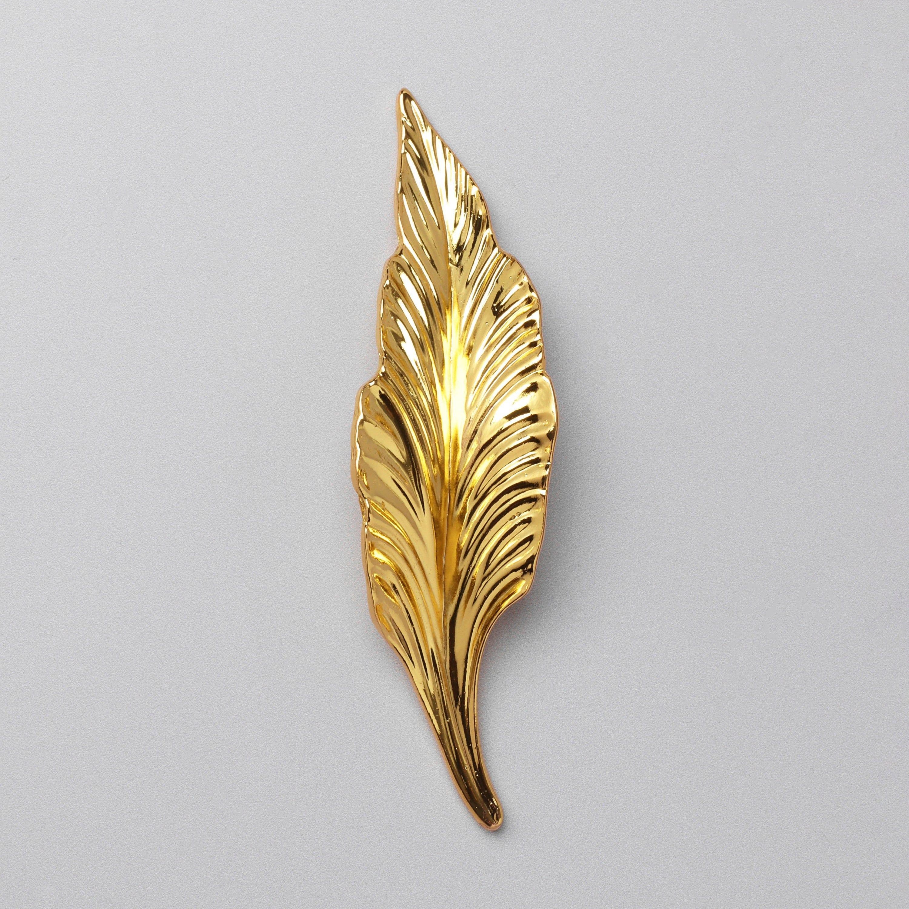Small Shiny Gold Leaves Door Pull Draw Handle - G Decor