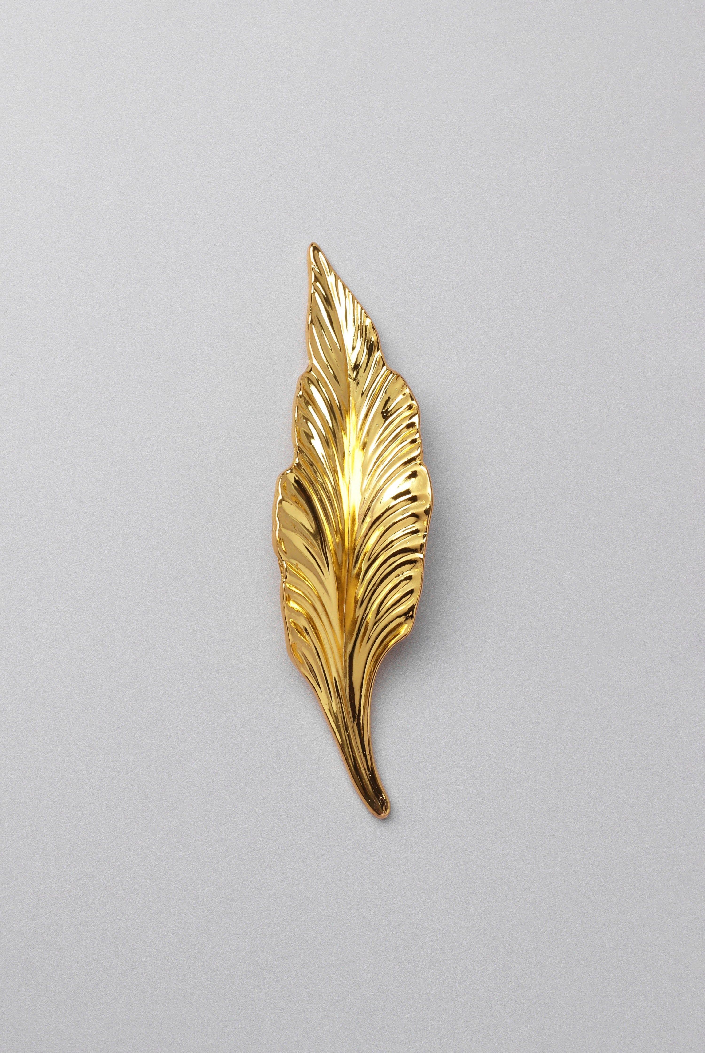 Small Shiny Gold Leaves Door Pull Draw Handle - G Decor