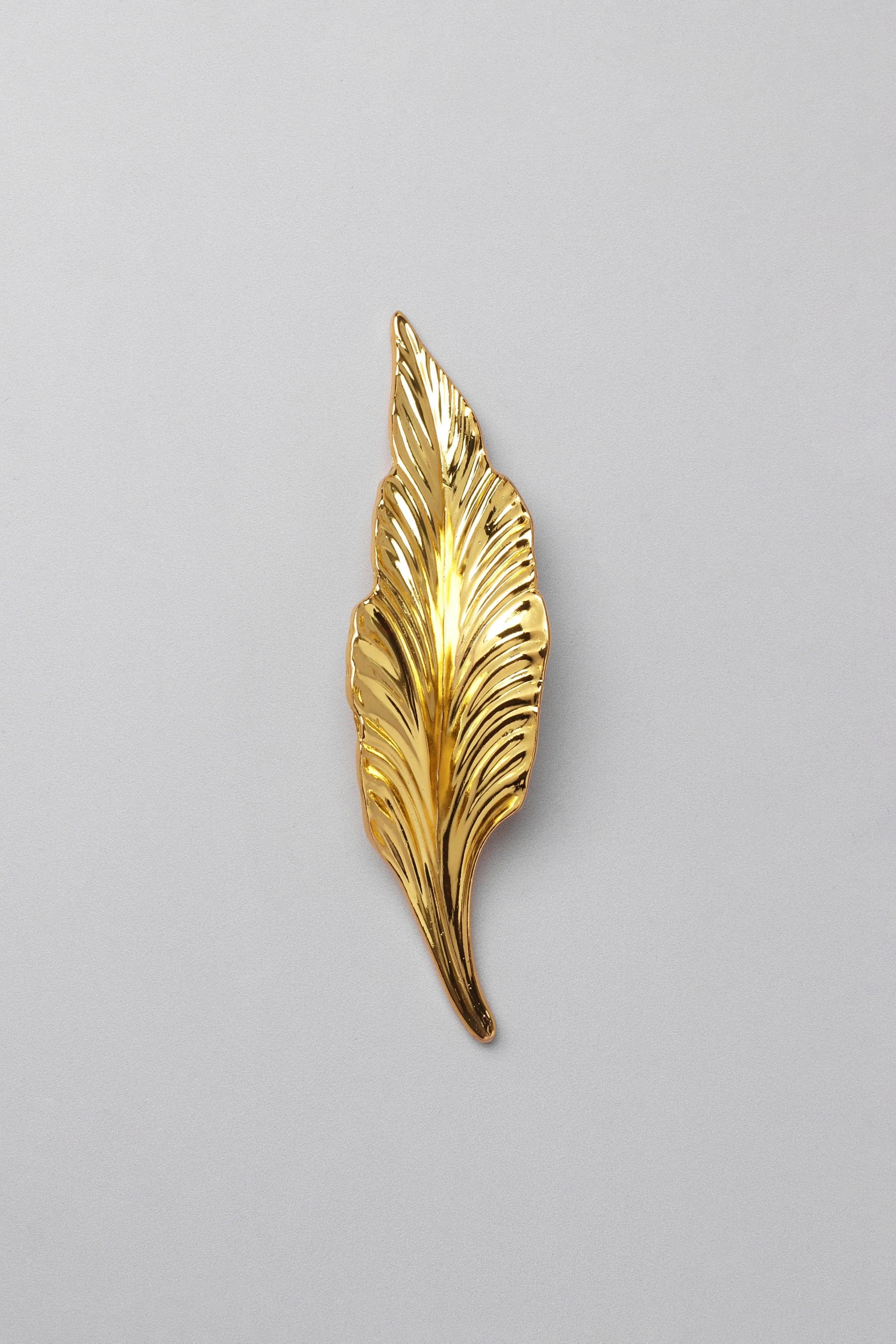 Small Shiny Gold Leaves Door Pull Draw Handle - G Decor