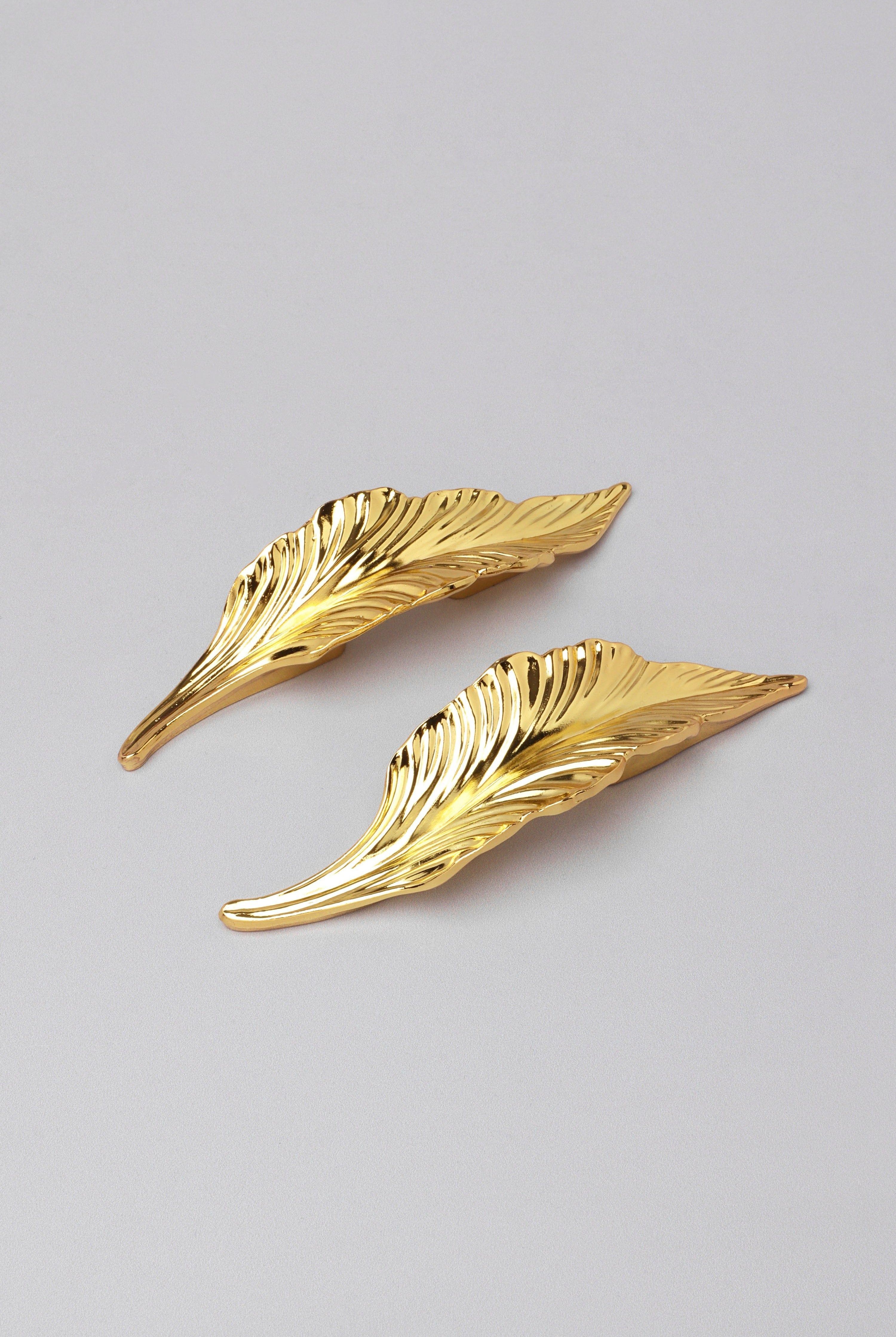 Small Shiny Gold Leaves Door Pull Draw Handle - G Decor