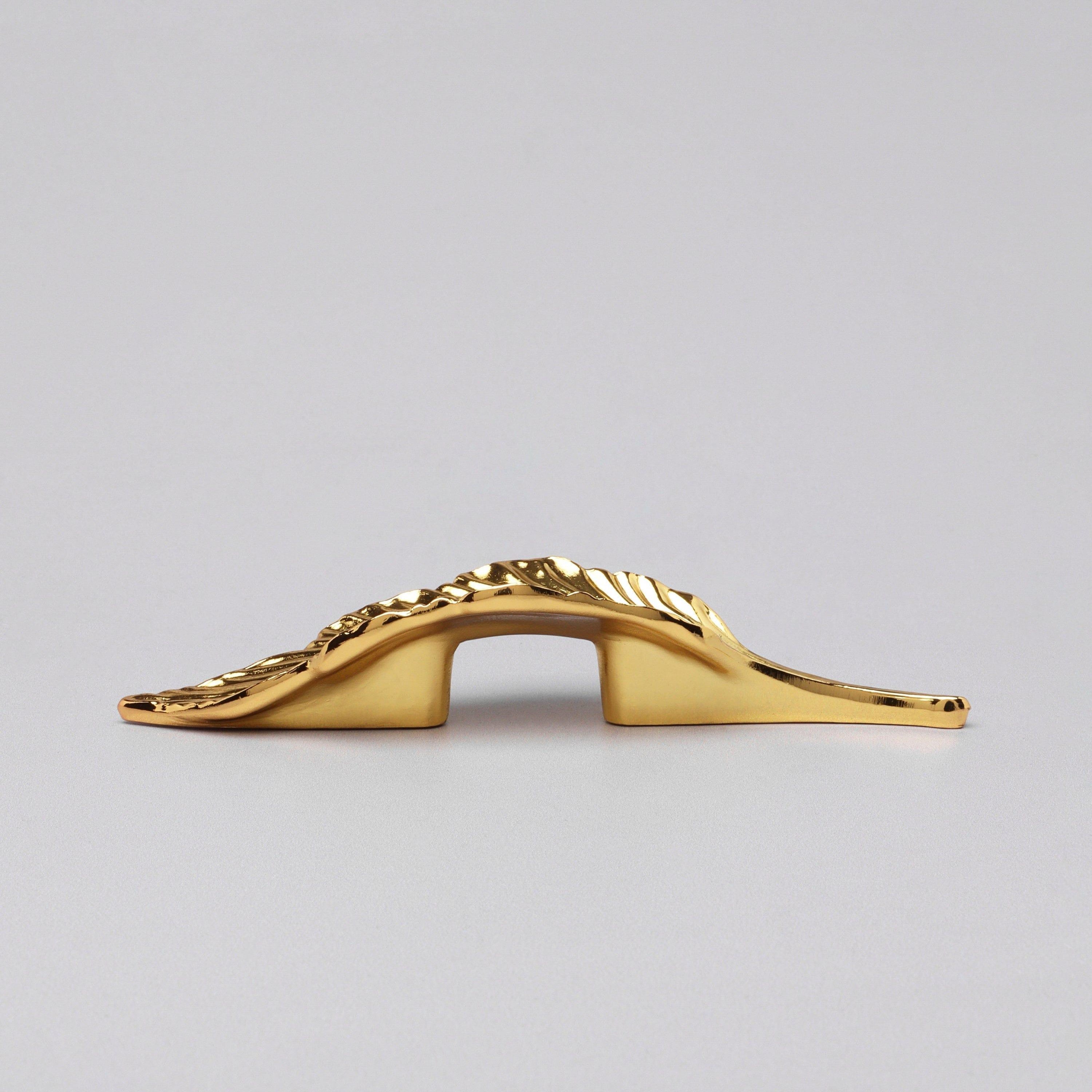 Small Shiny Gold Leaves Door Pull Draw Handle - G Decor