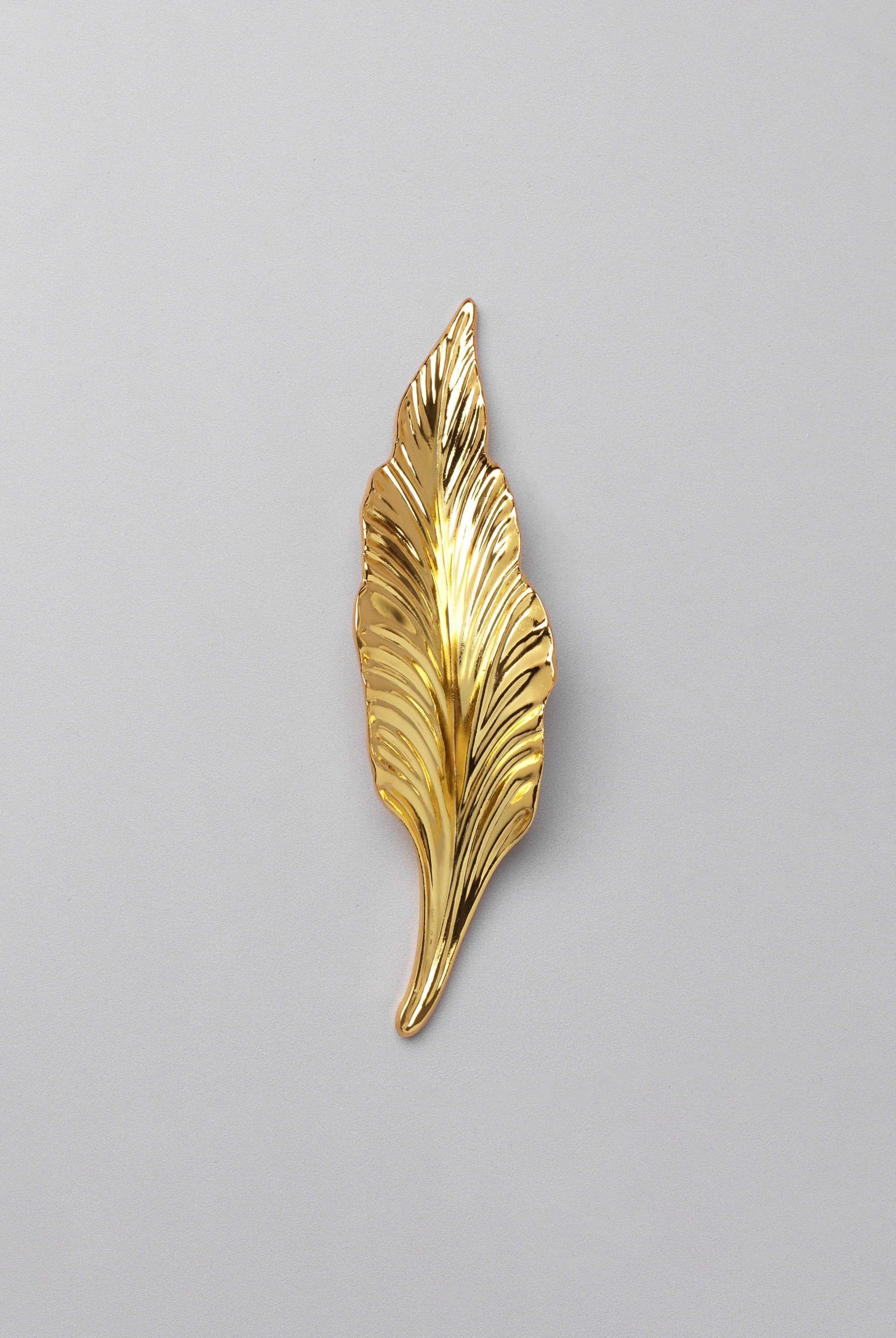 Small Shiny Gold Leaves Door Pull Draw Handle - G Decor
