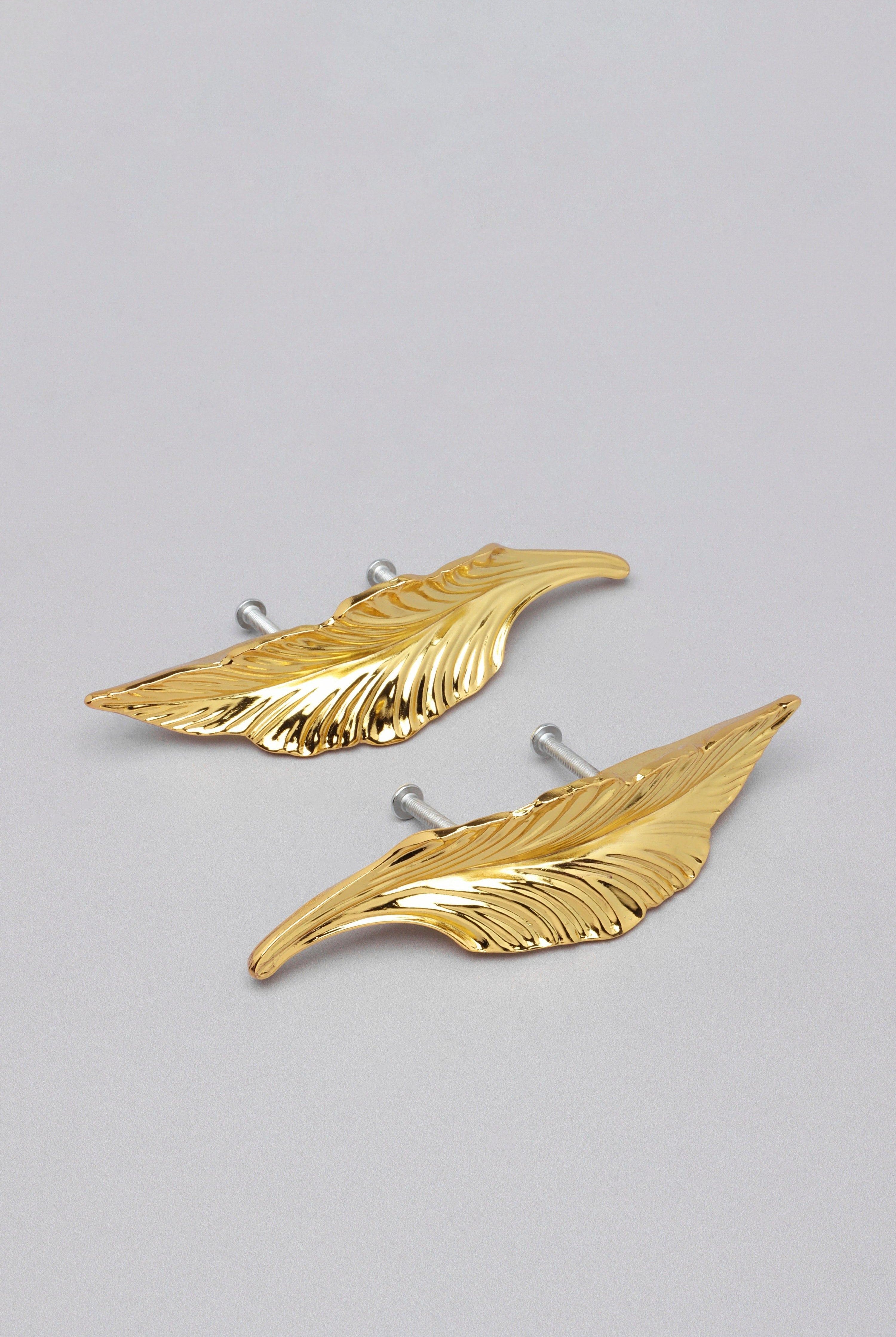 Small Shiny Gold Leaves Door Pull Draw Handle - G Decor