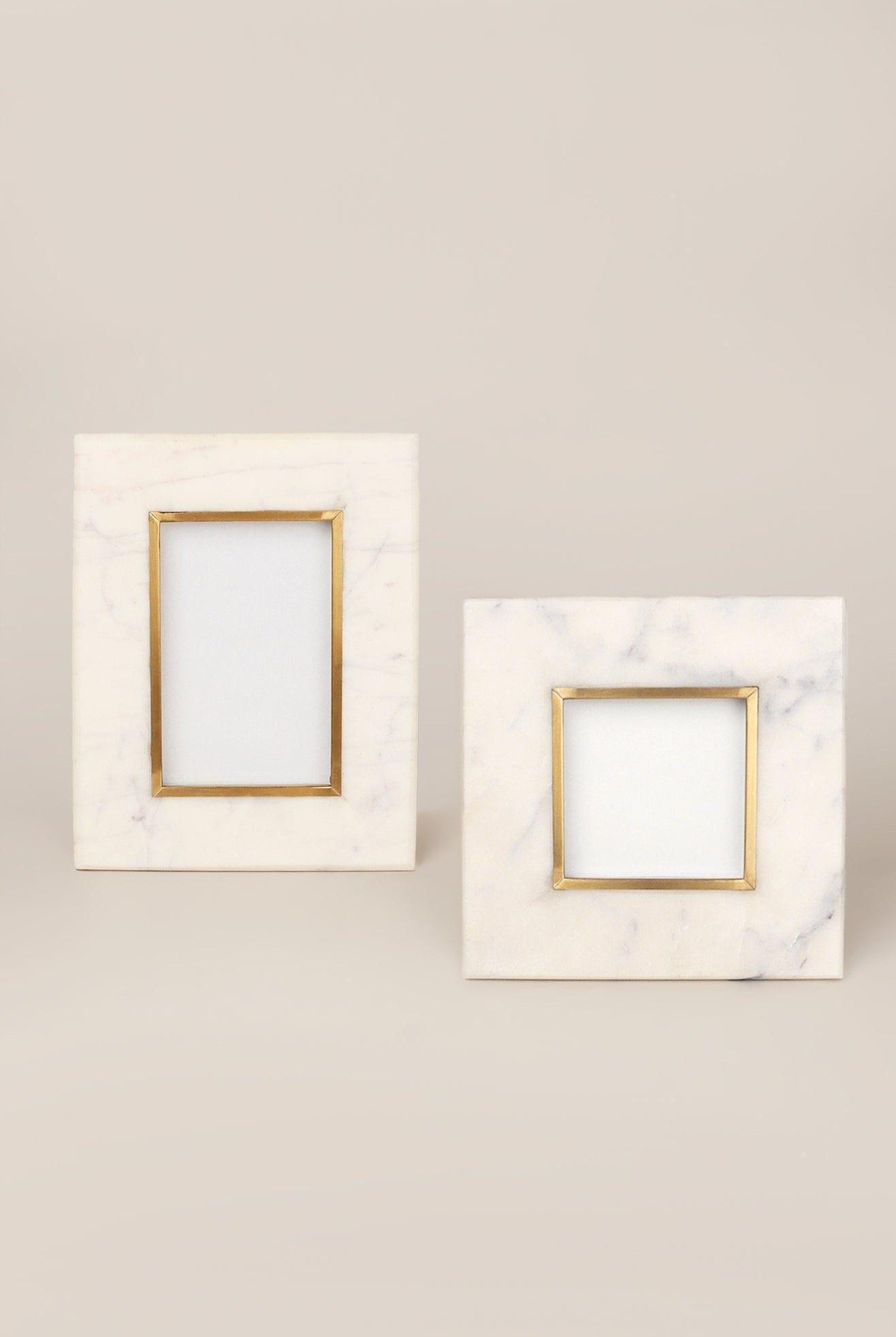 Soléa Dorada Handcrafted White Marble & Brass Photo Frame Stunning Picture Display - G Decor