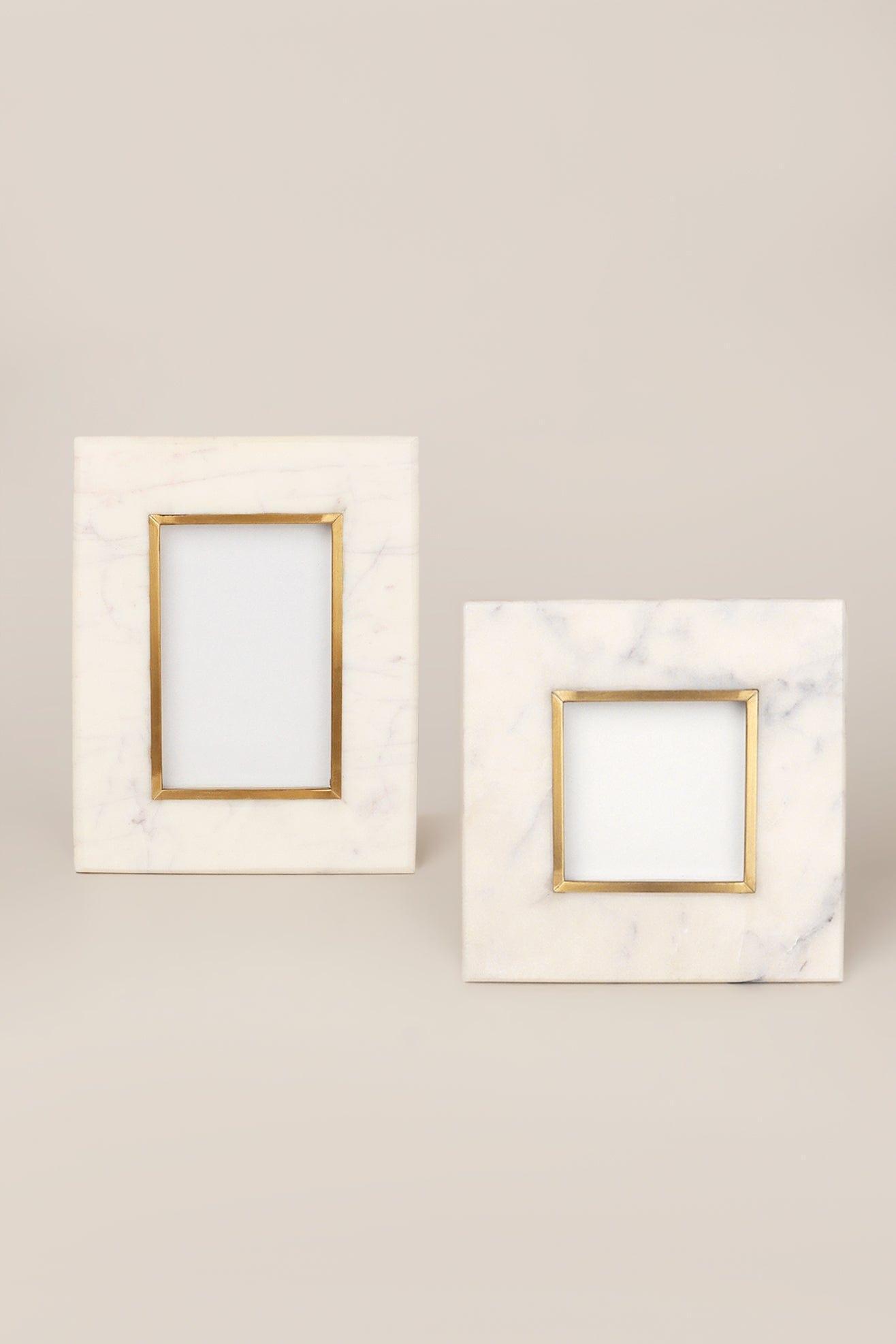 Soléa Dorada Handcrafted White Marble & Brass Photo Frame Stunning Picture Display - G Decor