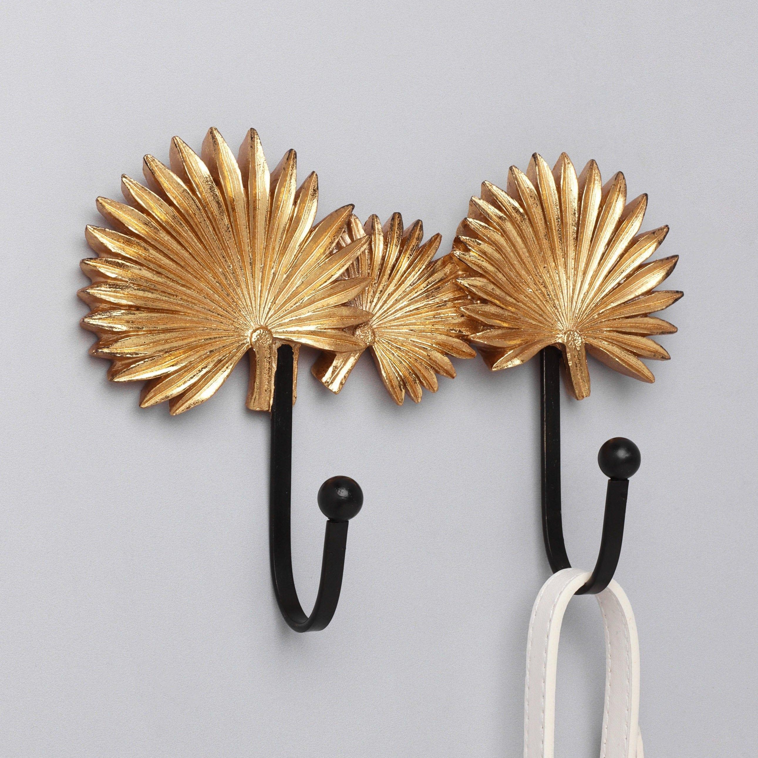 Soleil Palm Duo Wall Hook Golden Tropical Leaf Coat & Towel Hook - G Decor