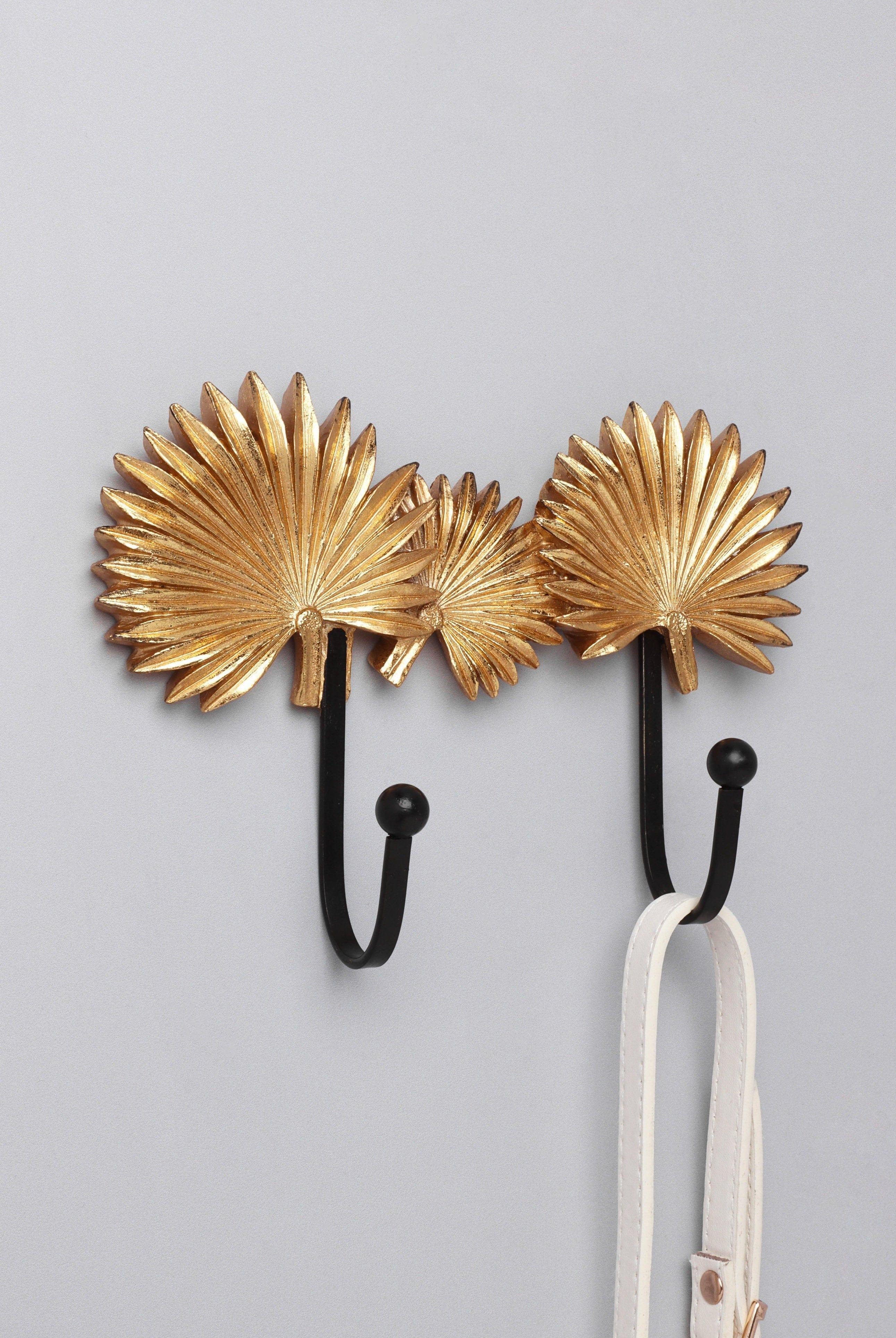 Soleil Palm Duo Wall Hook Golden Tropical Leaf Coat & Towel Hook - G Decor