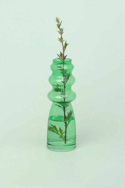 Stella Verde Handmade Recycled Green Ribbed Glass Flower Vase