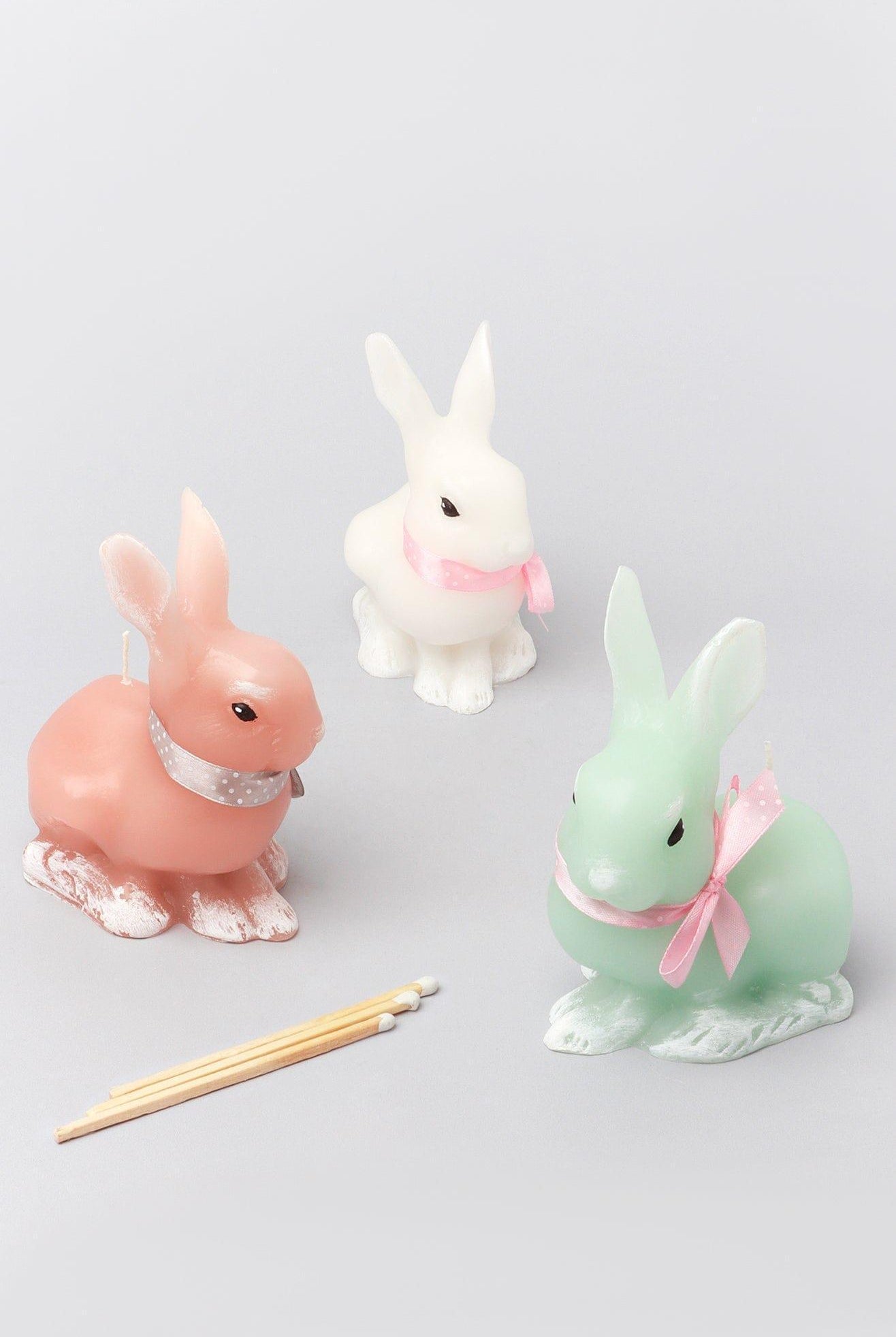 Sugar Pastel Bunny Scented Candle Rabbit Candle with Ribbon Bow - G Decor