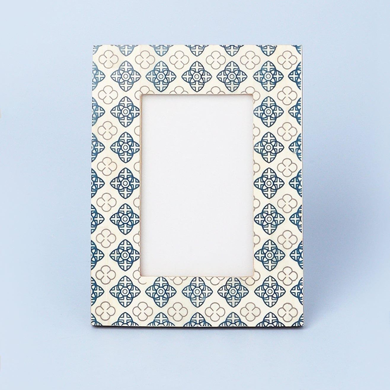 Tangier Handcrafted Blue Floral Inlay Photo Frame Picture Display - G Decor