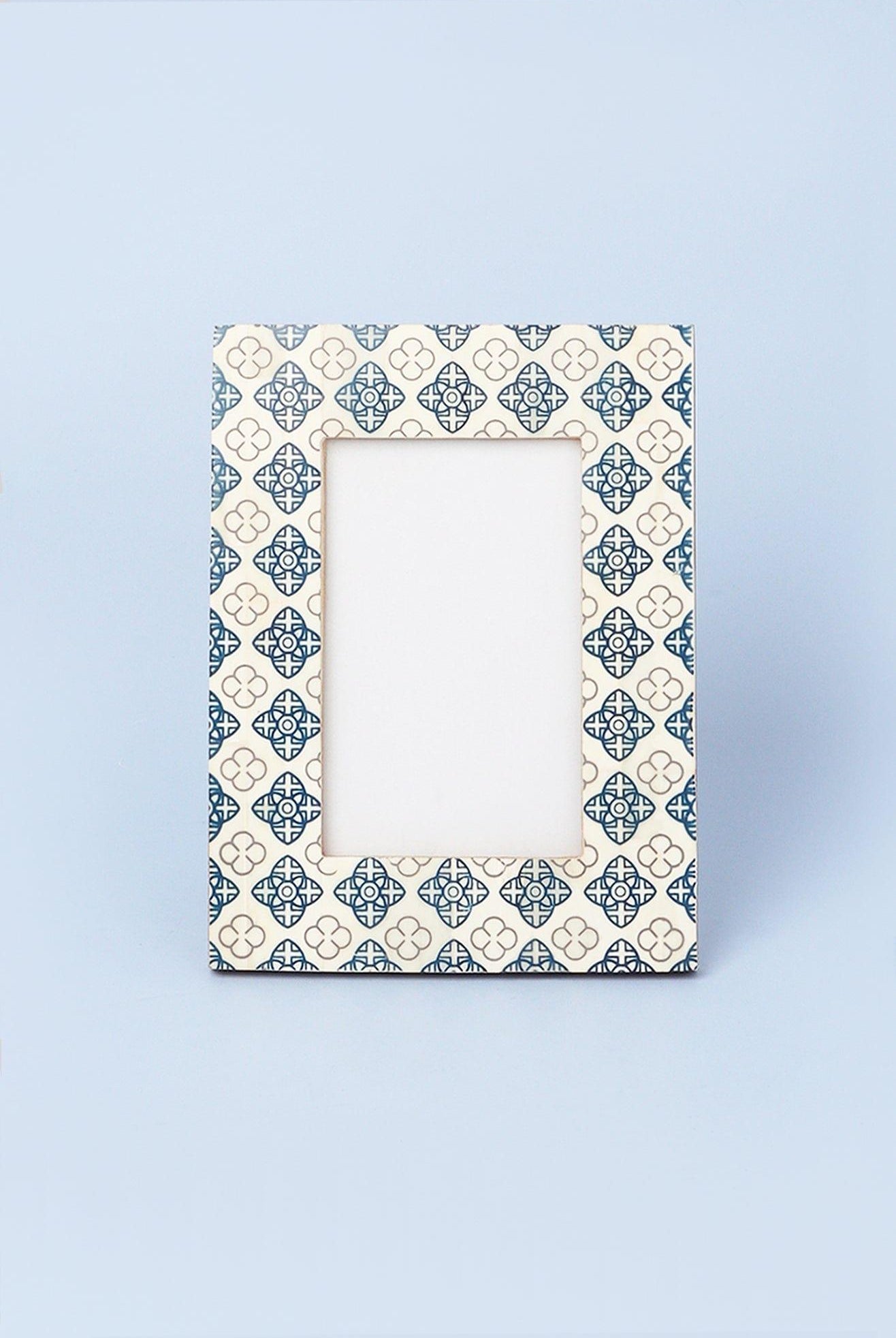 Tangier Handcrafted Blue Floral Inlay Photo Frame Picture Display - G Decor