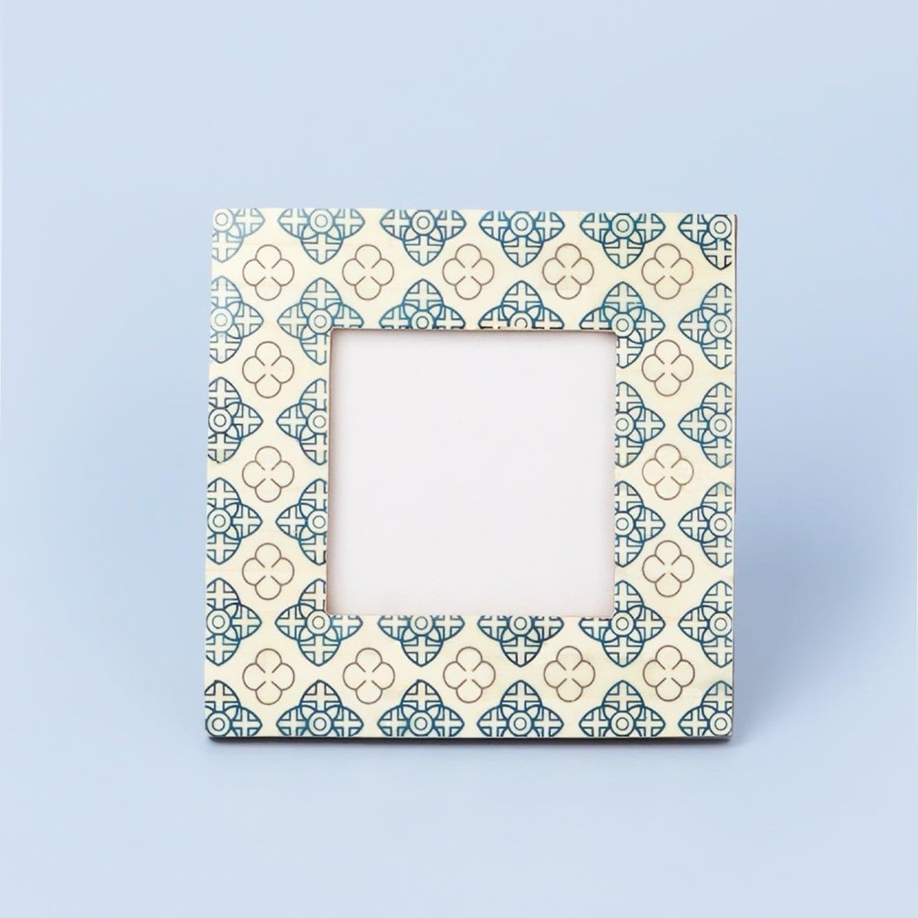 Tangier Handcrafted Blue Floral Inlay Photo Frame Picture Display - G Decor