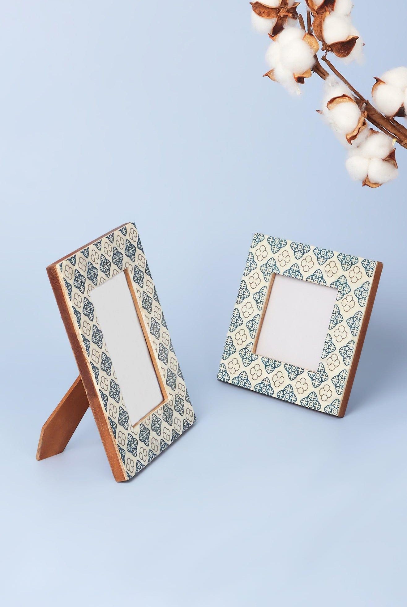 Tangier Handcrafted Blue Floral Inlay Photo Frame Picture Display - G Decor