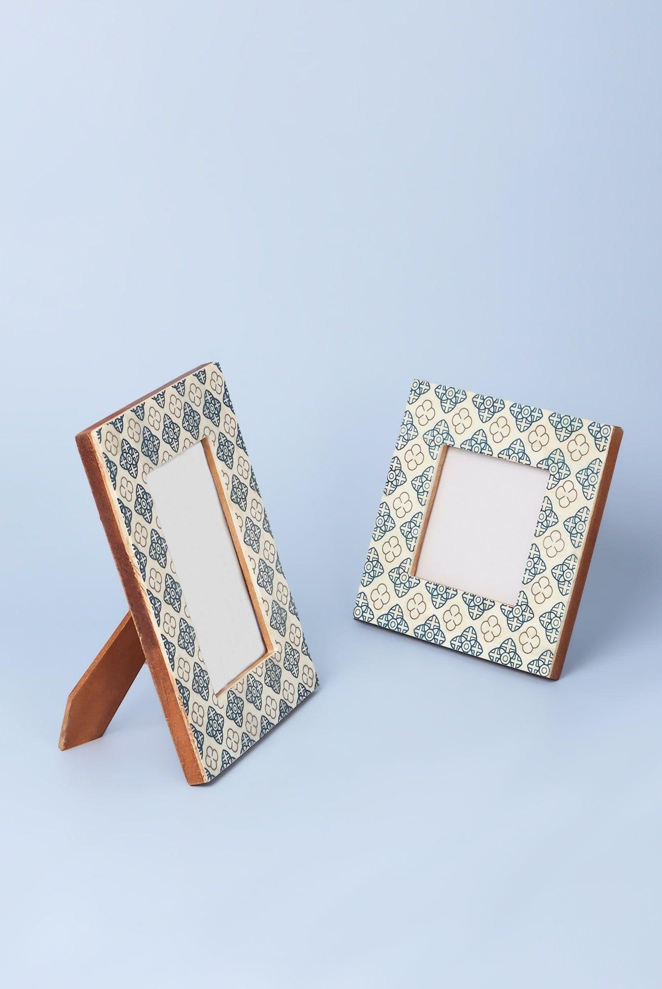 Tangier Handcrafted Blue Floral Inlay Photo Frame Picture Display - G Decor