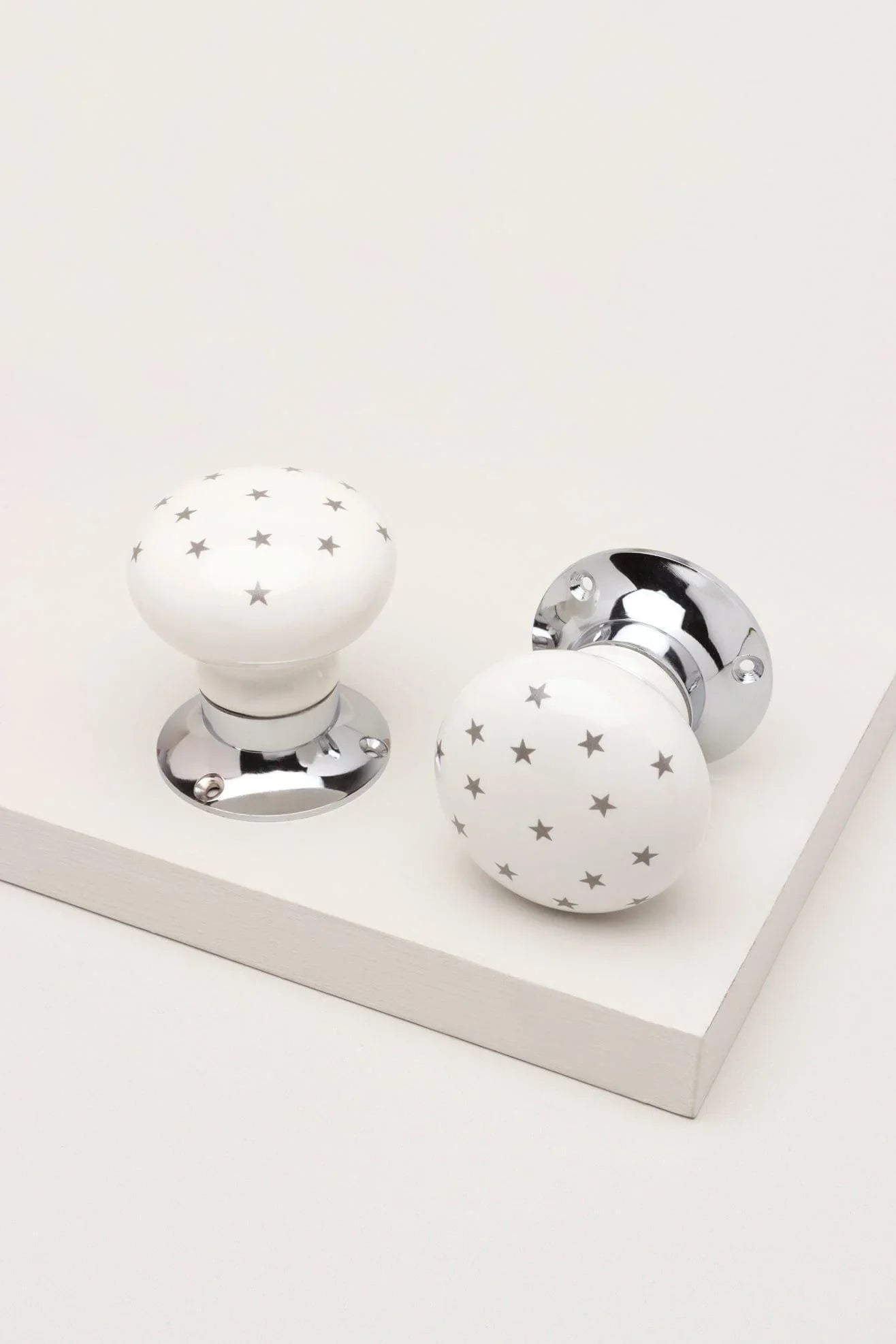 the-little-stars-collection-white-ceramic-mortice-door-knob-set-with-grey-stars-and-chrome-base-for-interior-room-doors-g-decor-48023 - G Decor