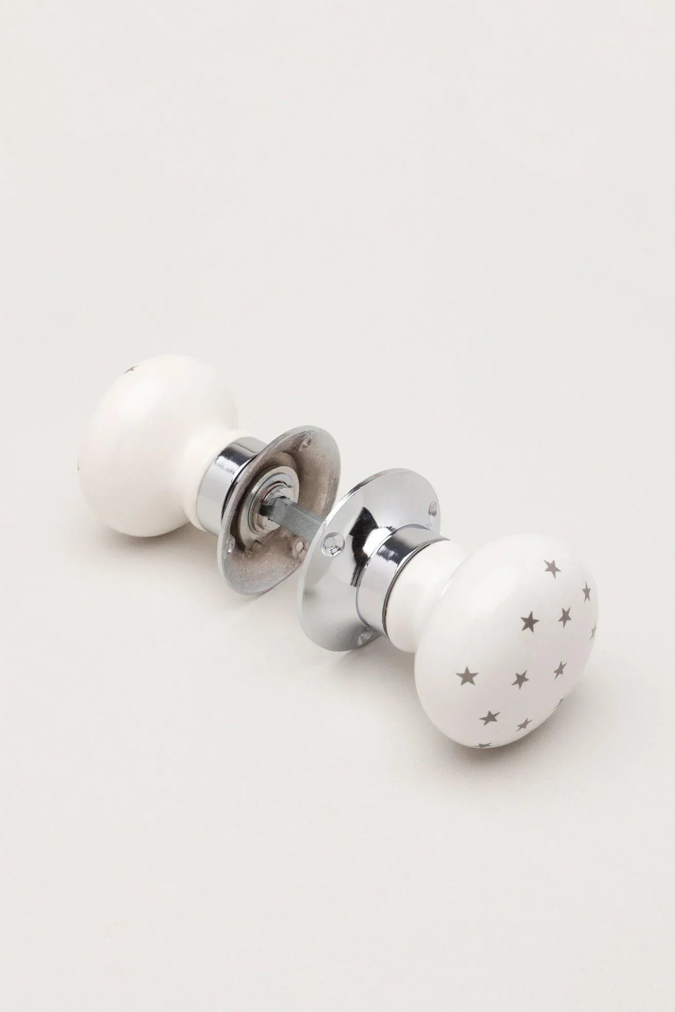 the-little-stars-collection-white-ceramic-mortice-door-knob-set-with-grey-stars-and-chrome-base-for-interior-room-doors-g-decor-82139 - G Decor