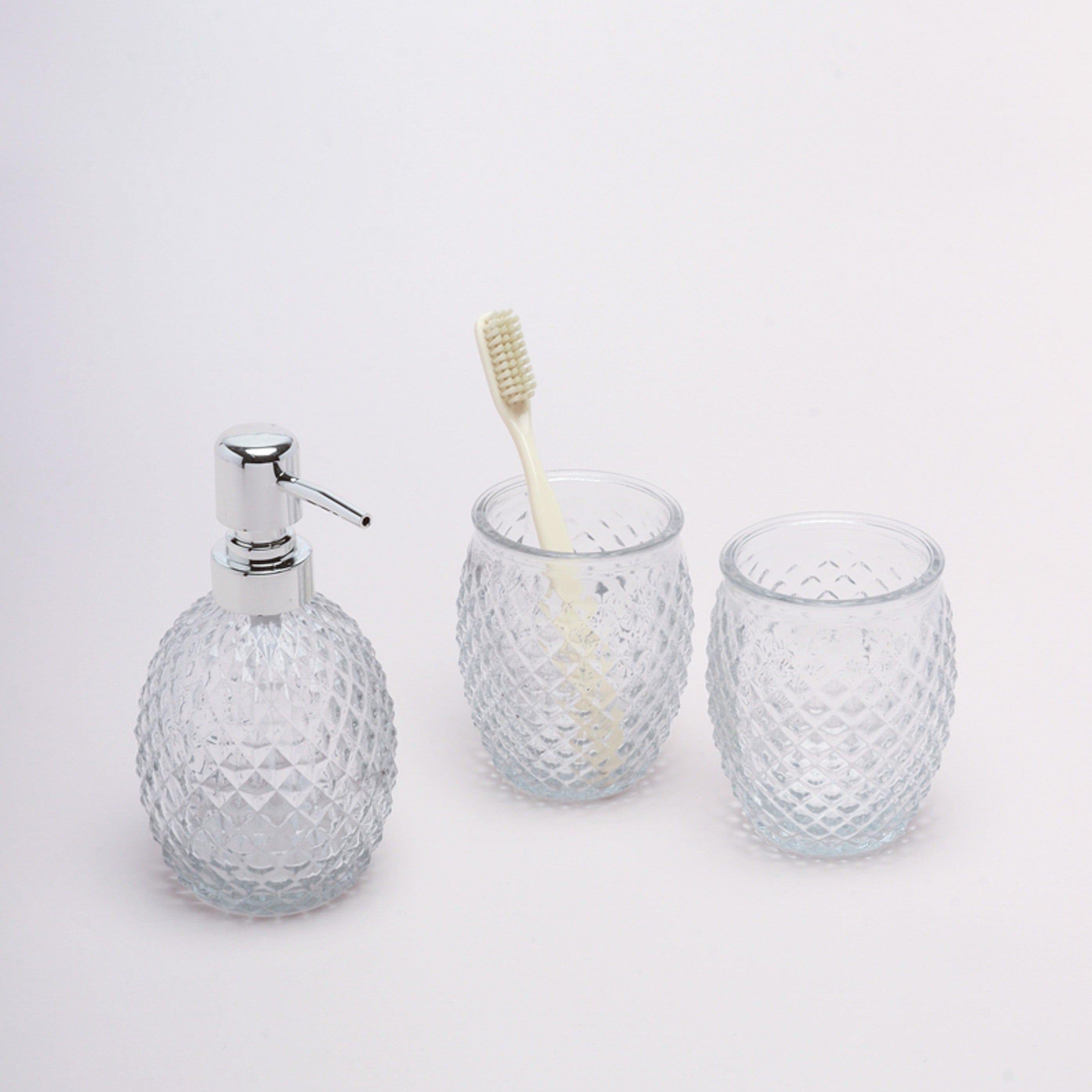 Three Piece Florence Diamond Clear Glass Bathroom Set - G Decor