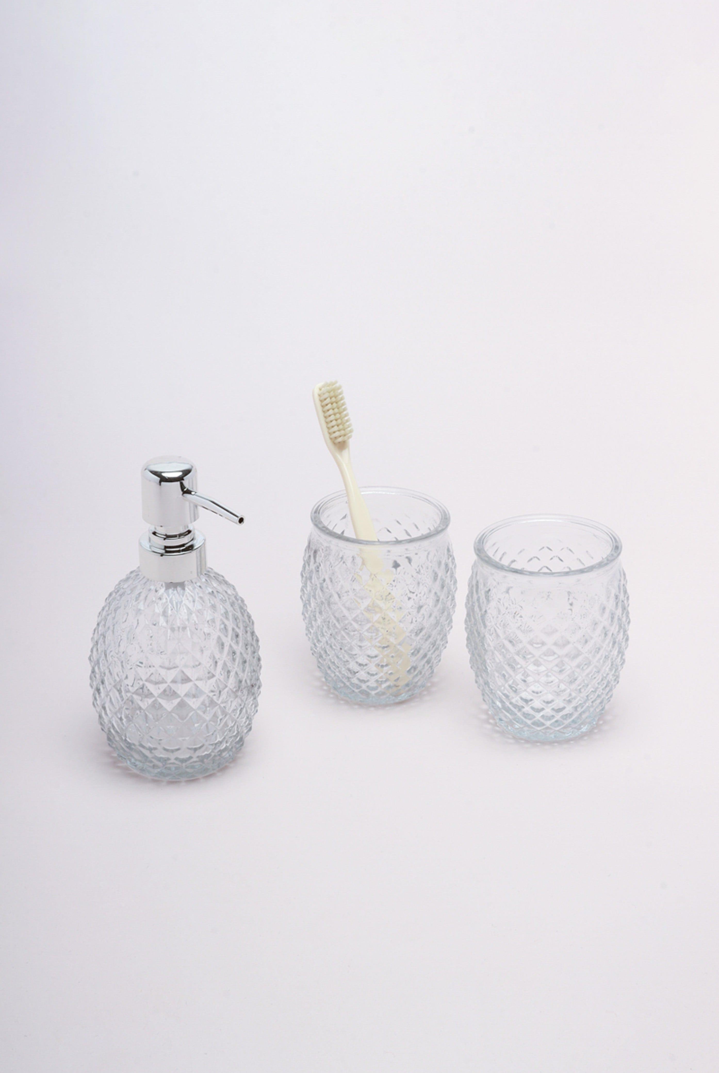 Three Piece Florence Diamond Clear Glass Bathroom Set - G Decor