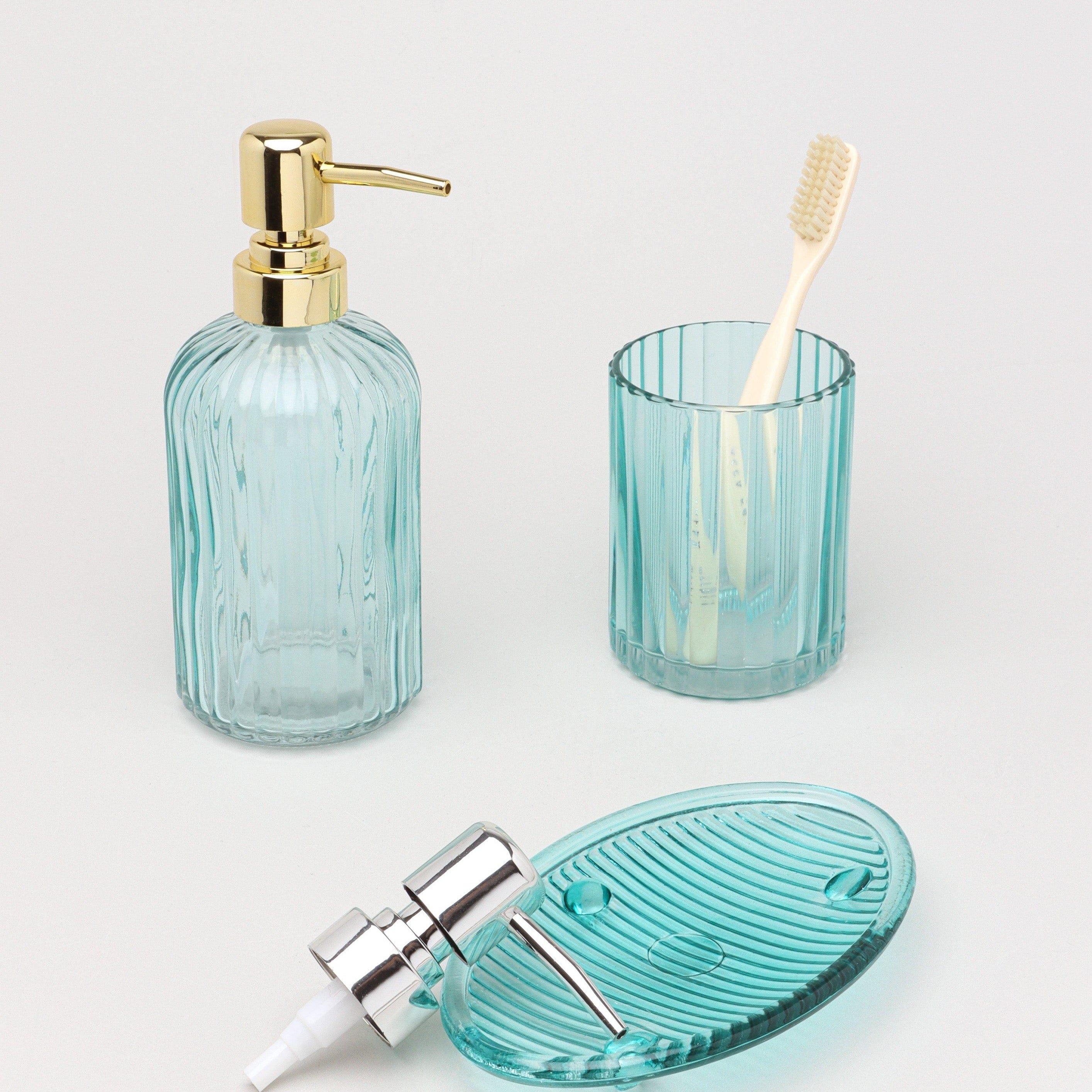 Three Piece Vienna Blue Glass Bathroom Set - G Decor