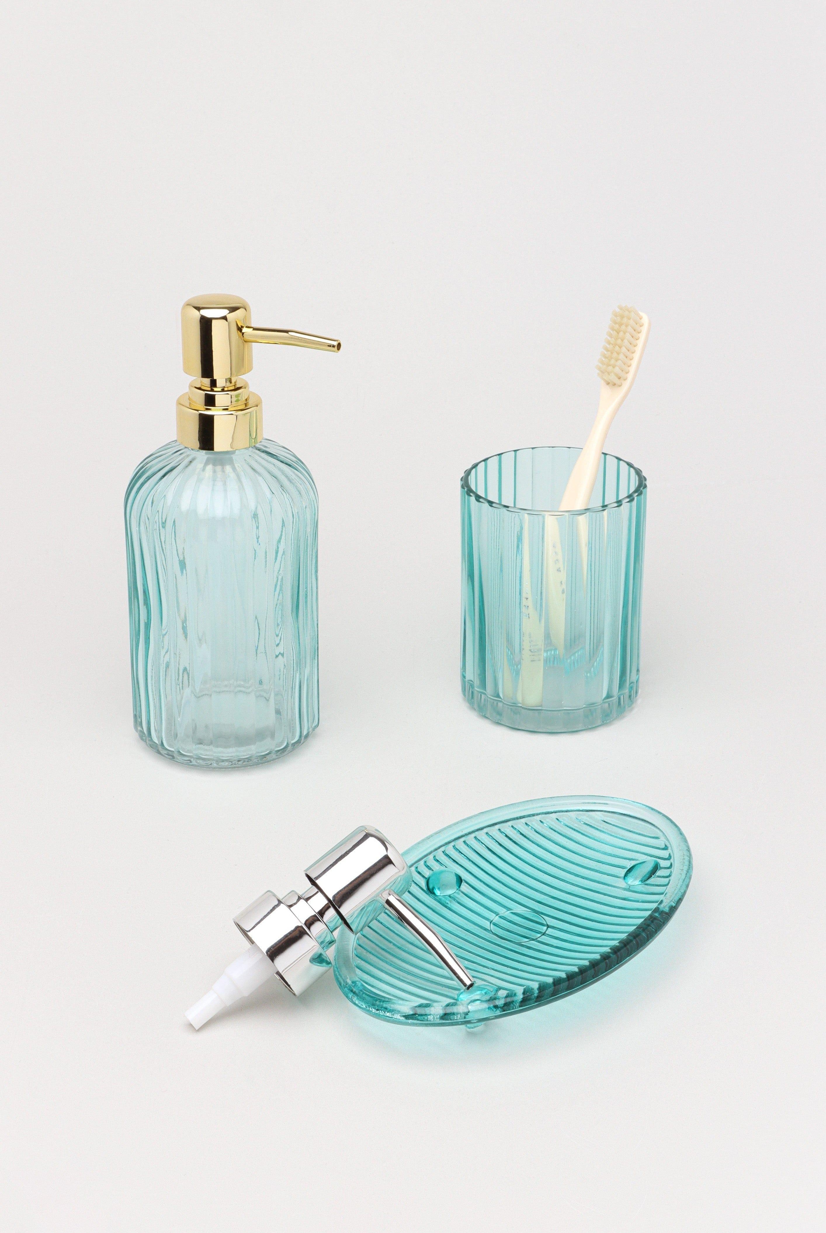 Three Piece Vienna Blue Glass Bathroom Set - G Decor