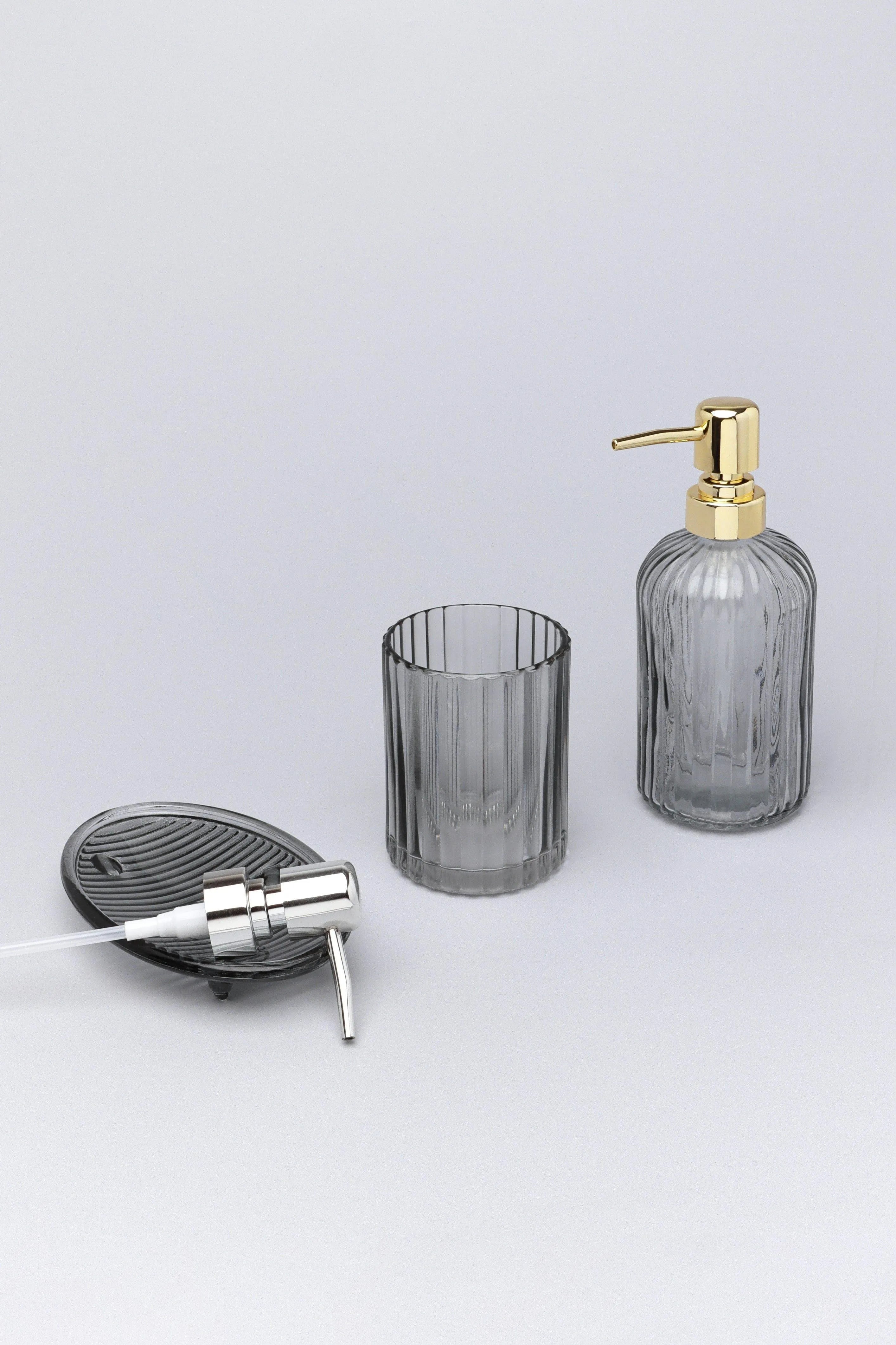 Three Piece Vienna Grey Glass Bathroom Set - G Decor