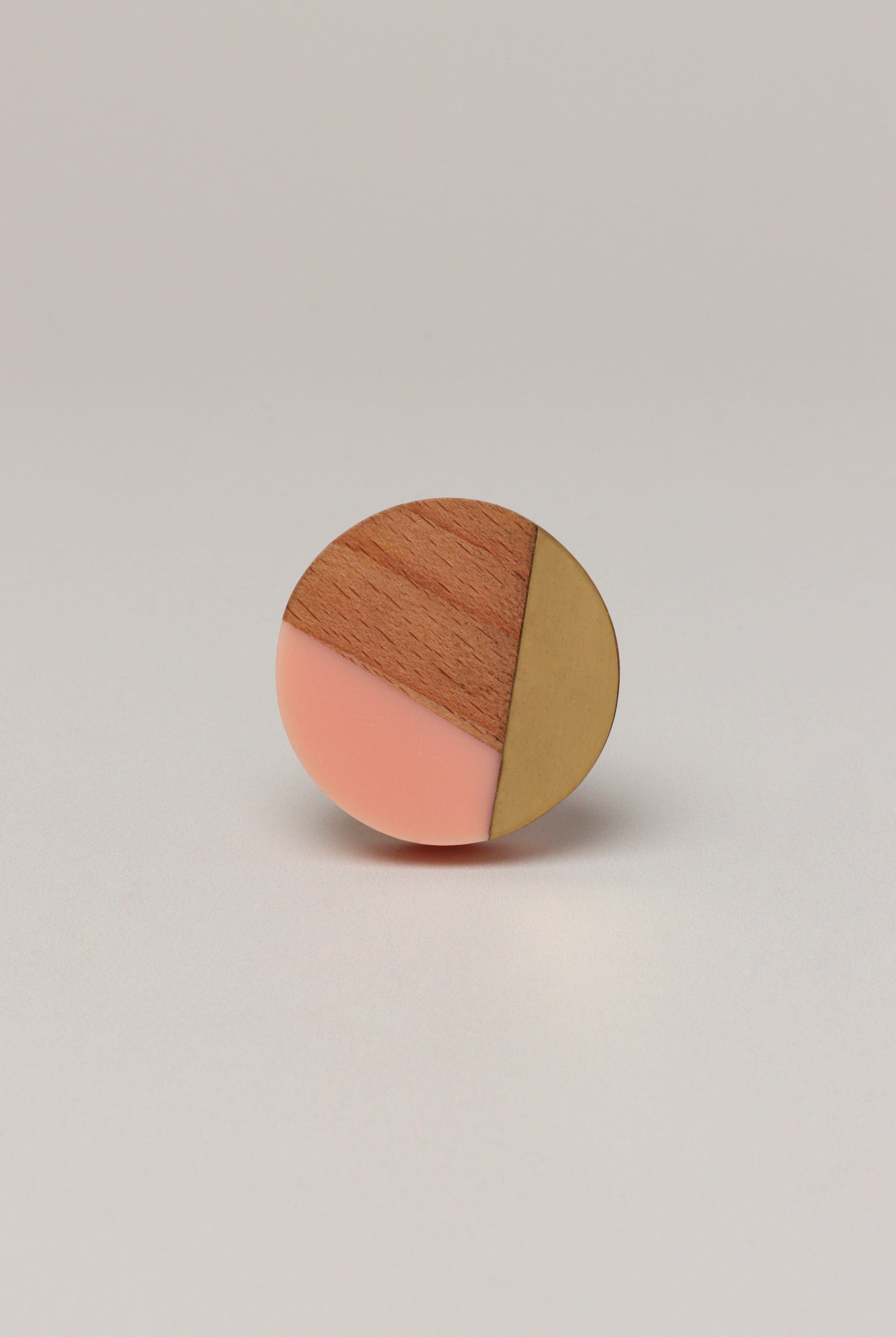 Three-Tone Wood, Resin & Brass Accent Knob, Cabinet Handle - G Decor
