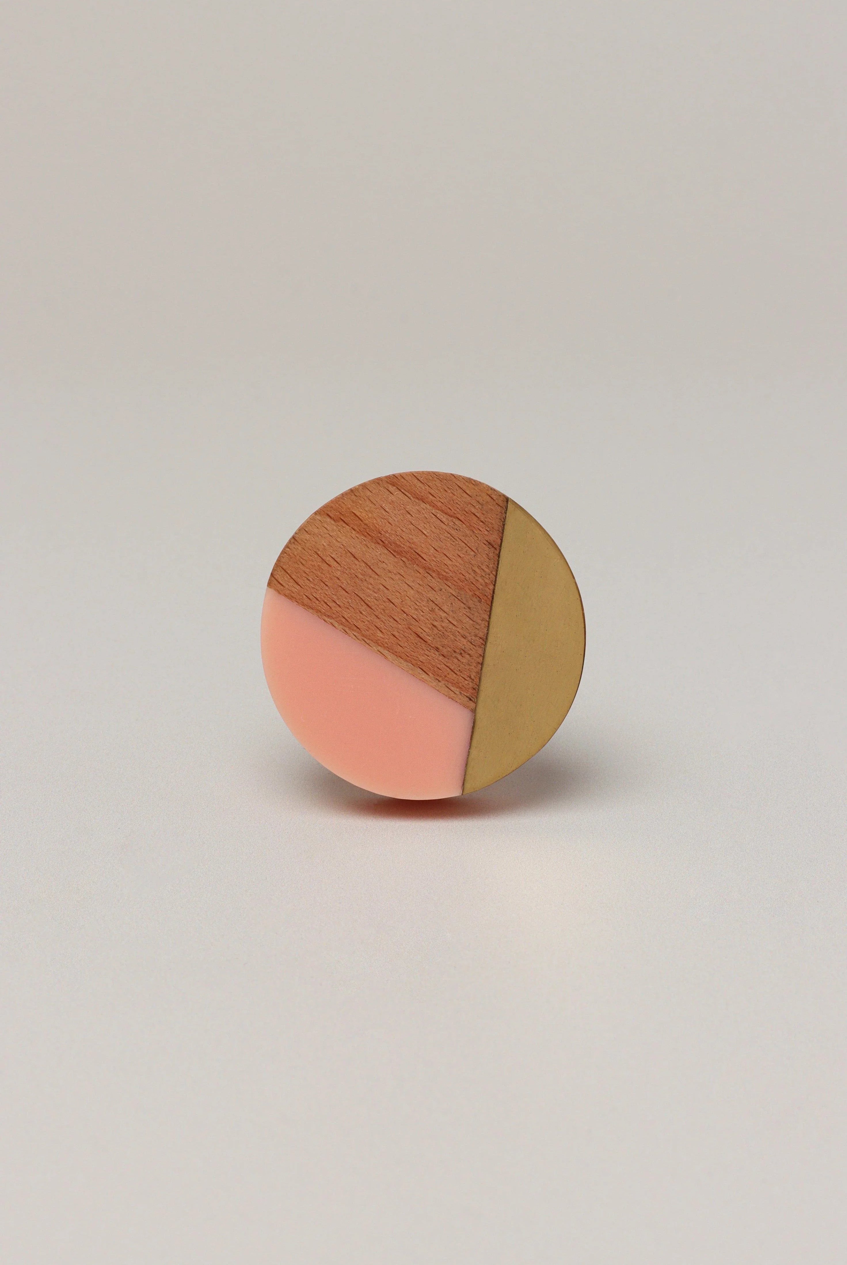 Three-Tone Wood, Resin & Brass Accent Knob, Cabinet Handle - G Decor