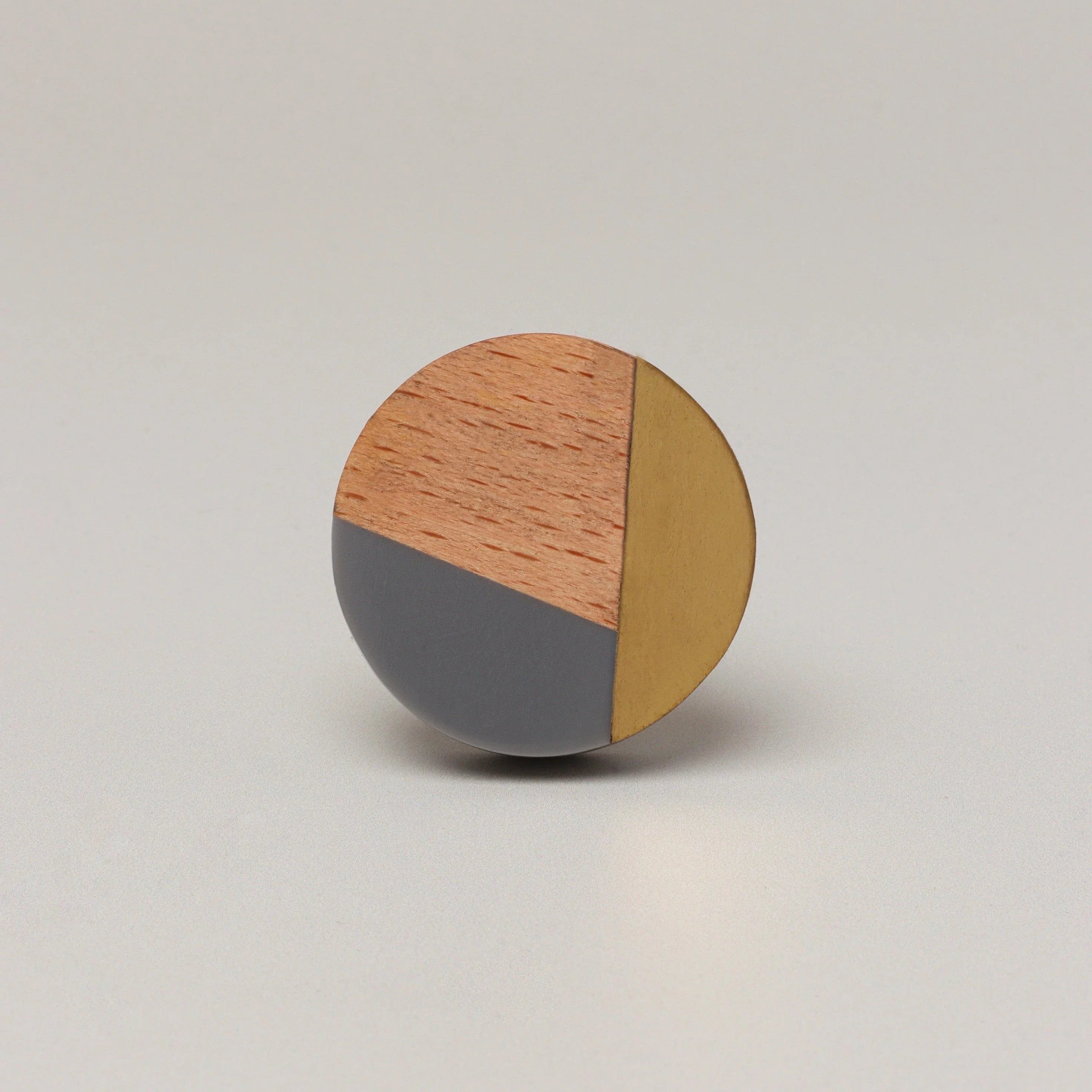 Three-Tone Wood, Resin & Brass Accent Knob, Cabinet Handle - G Decor