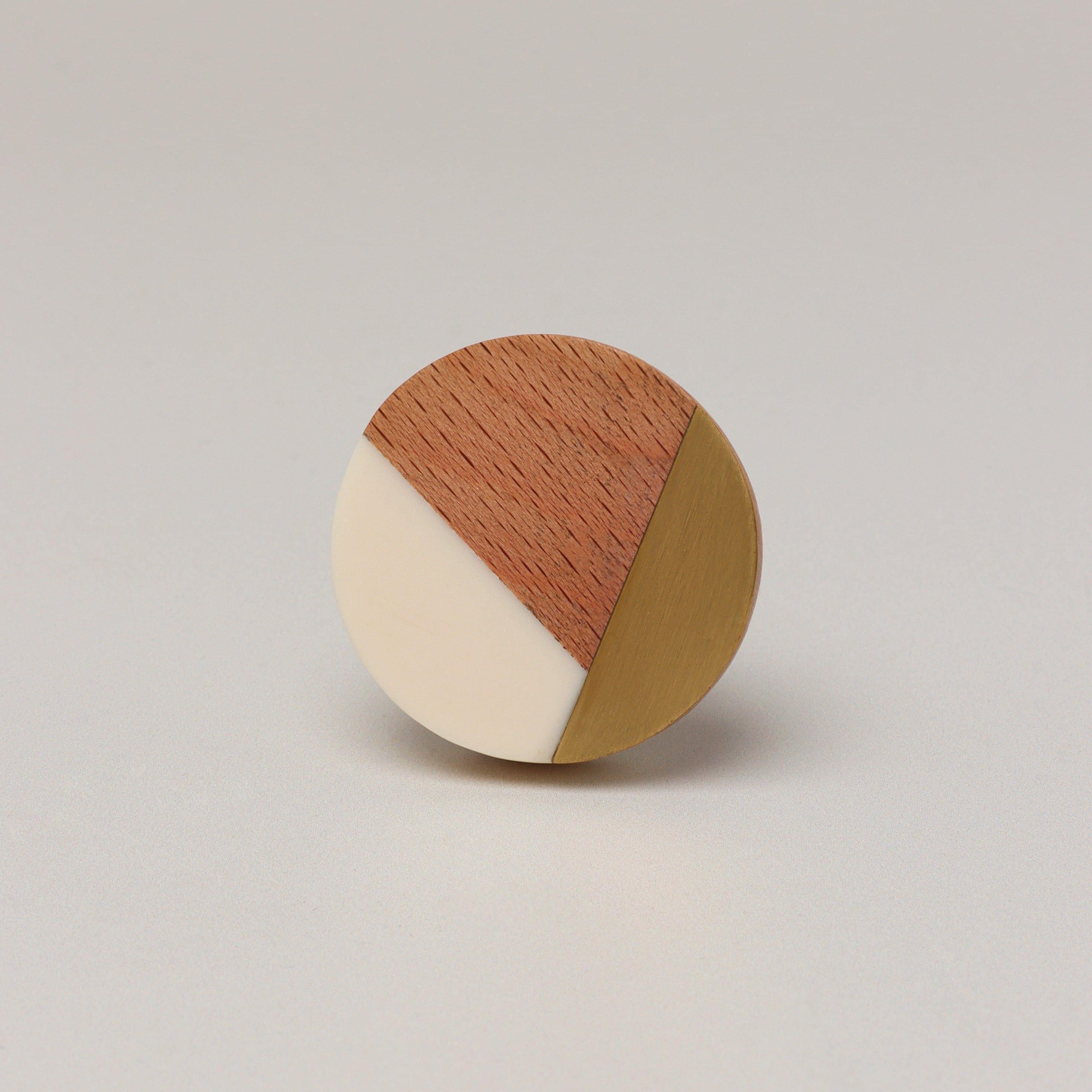 Three-Tone Wood, Resin & Brass Accent Knob, Cabinet Handle - G Decor