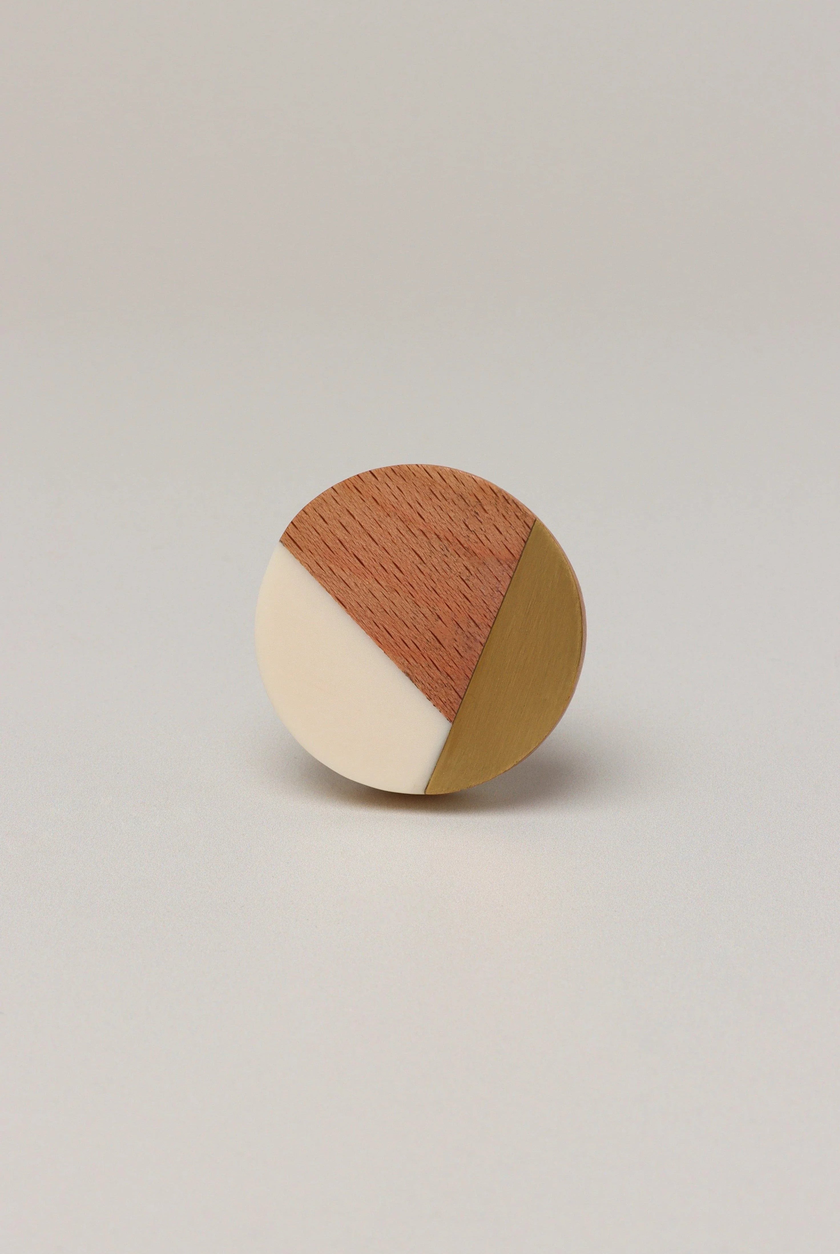 Three-Tone Wood, Resin & Brass Accent Knob, Cabinet Handle - G Decor