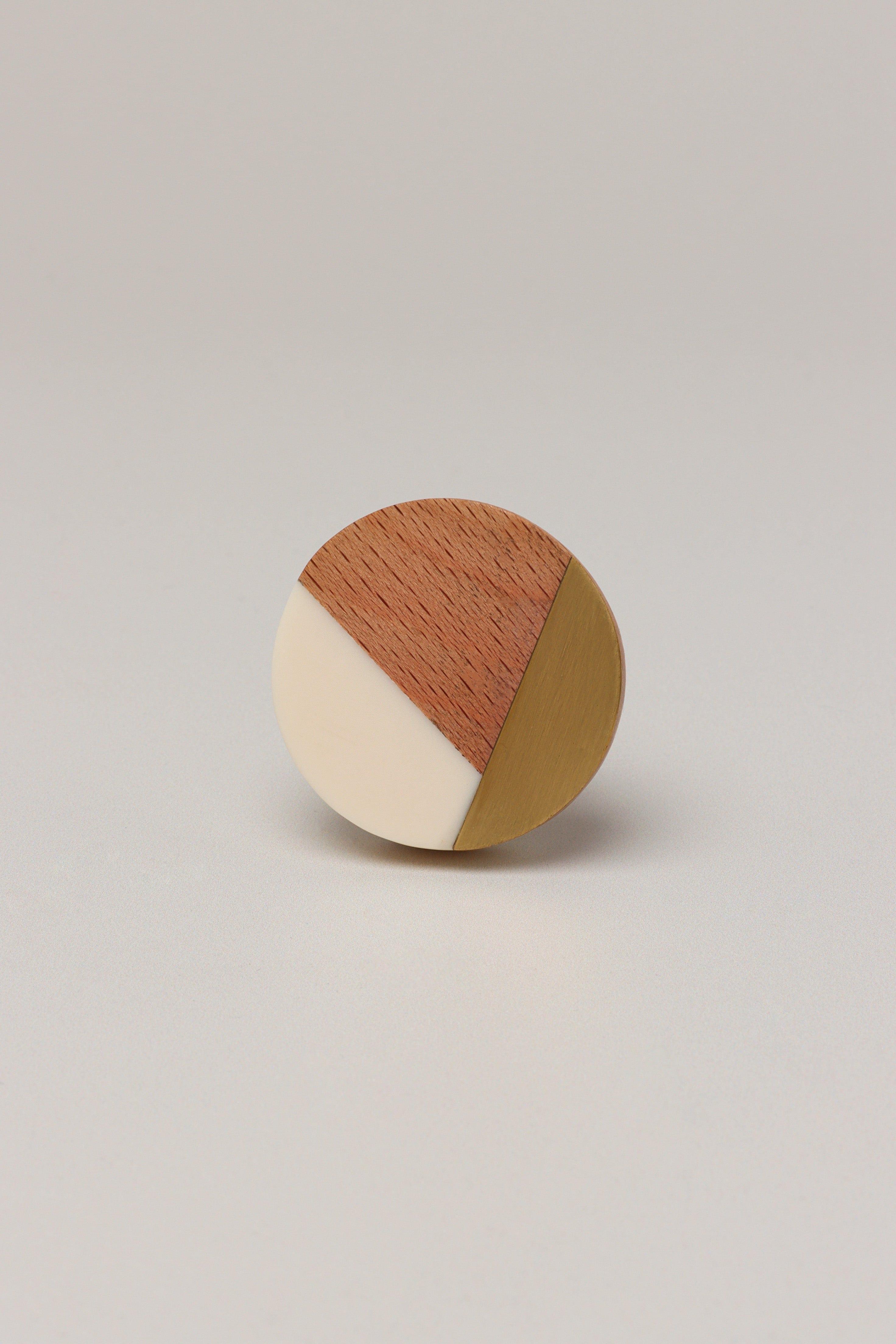 Three-Tone Wood, Resin & Brass Accent Knob, Cabinet Handle - G Decor