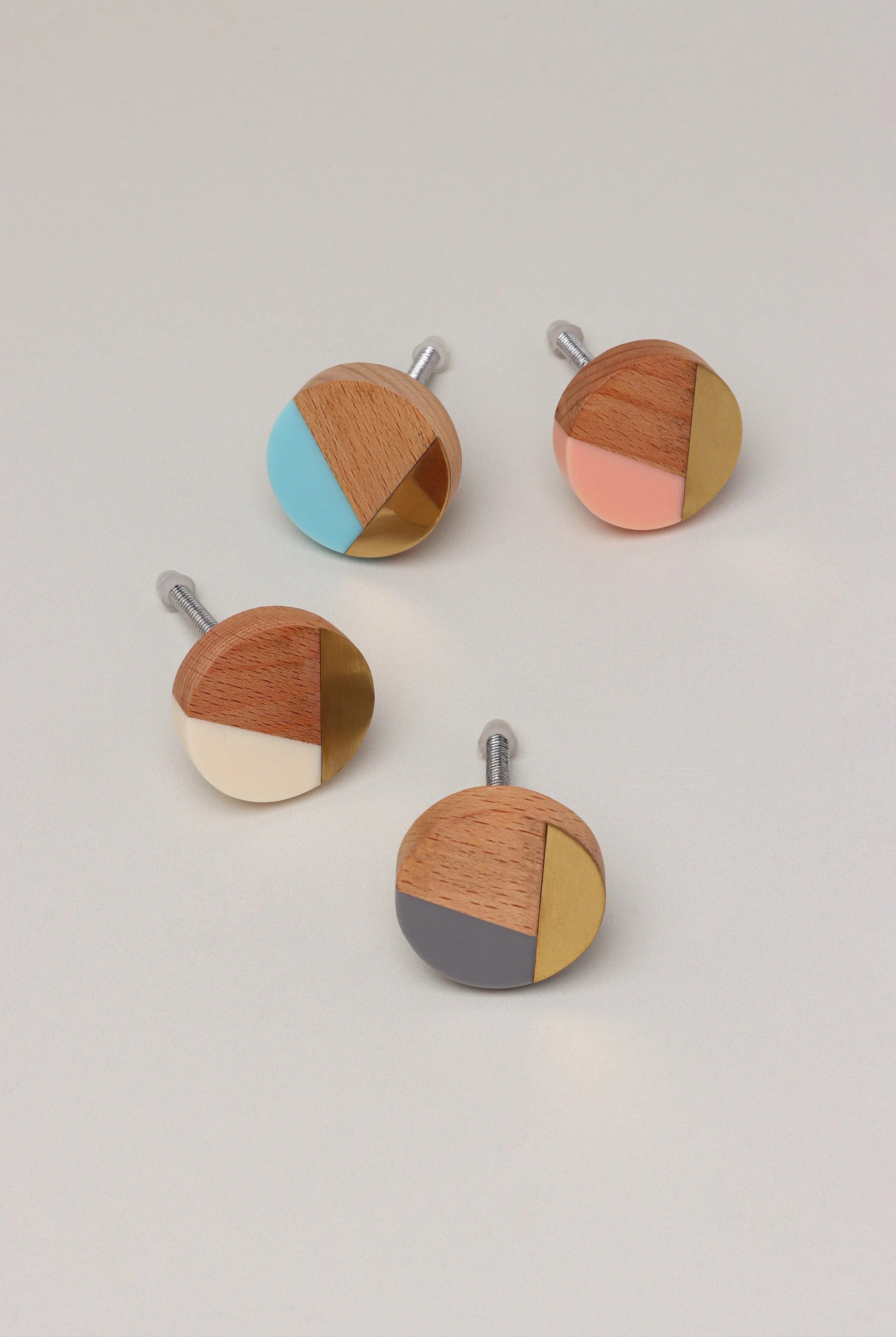 Three-Tone Wood, Resin & Brass Accent Knob, Cabinet Handle - G Decor