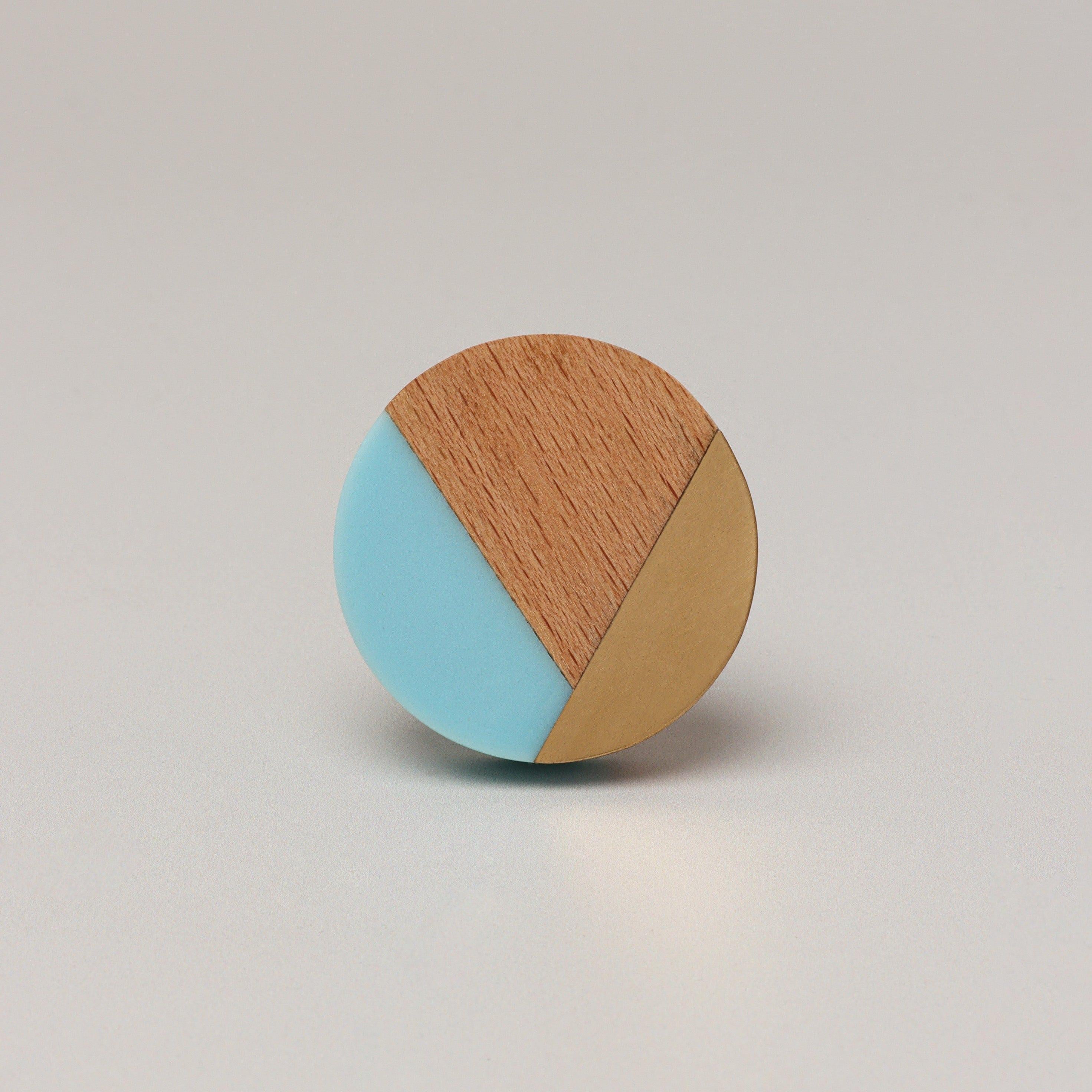 Three-Tone Wood, Resin & Brass Accent Knob, Cabinet Handle - G Decor