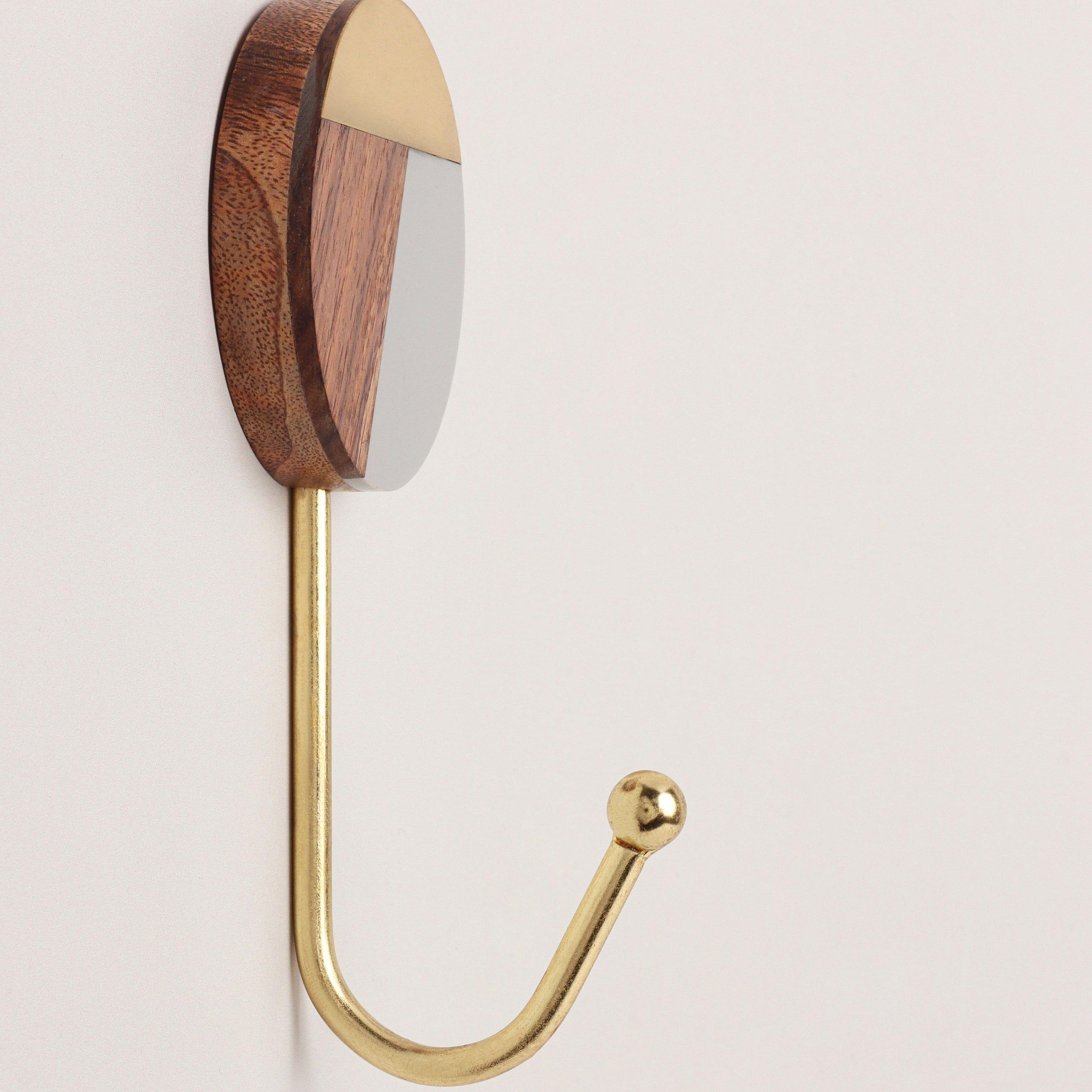 Three-Tone Wood, Resin & Brass Accent Wall Hooks Large Coat Hangers - G Decor