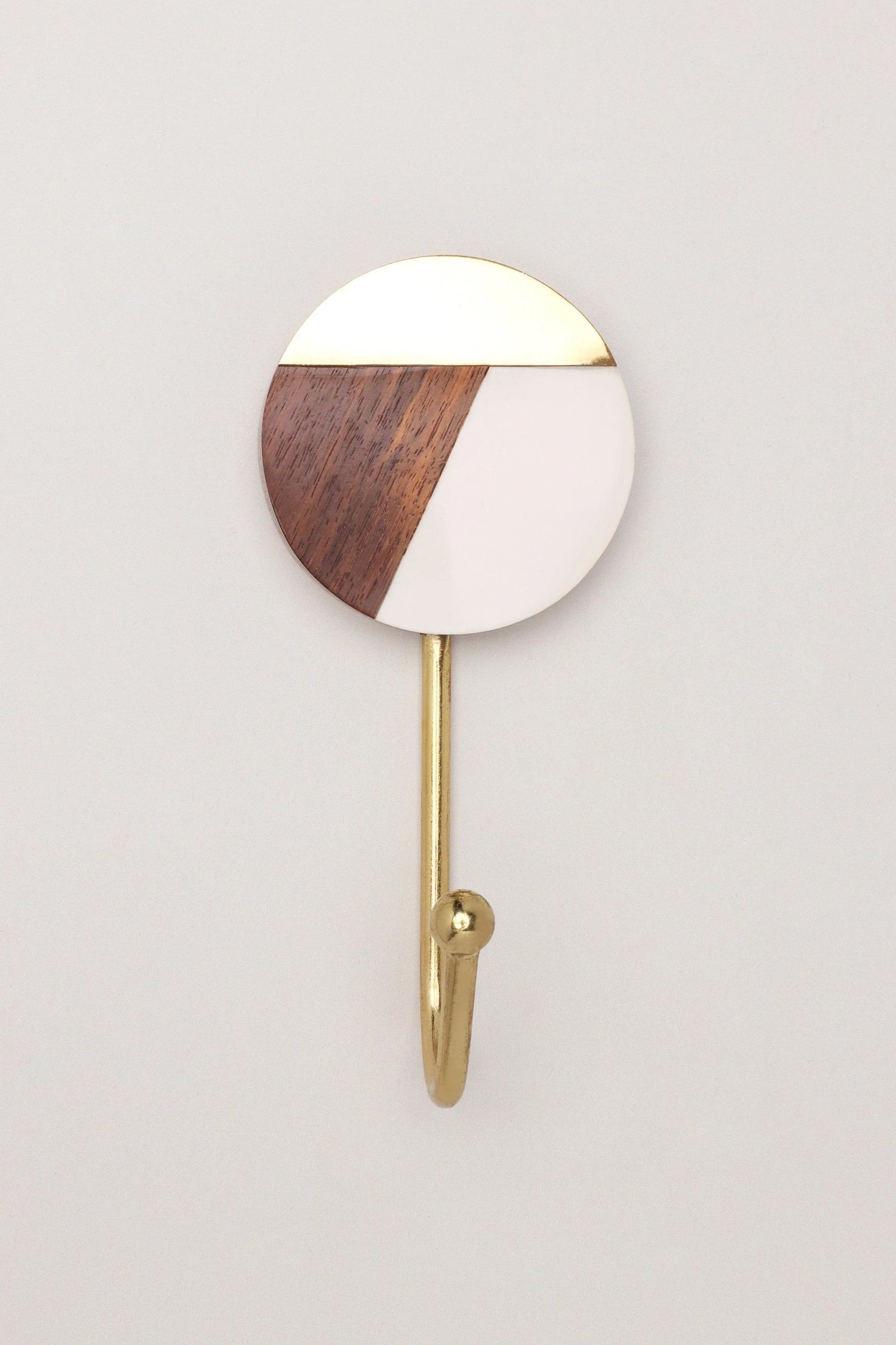 Three-Tone Wood Resin and Brass Wall Coat Hook — close-up view, G Decor