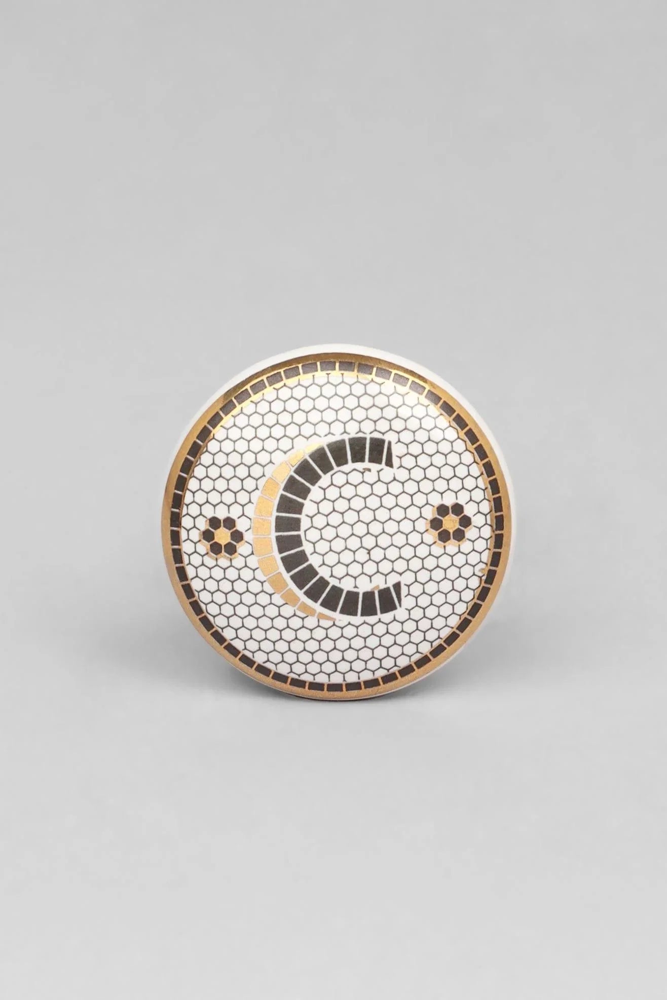 British Pub Tile Monogram Cabinet Knob — lifestyle view, G Decor