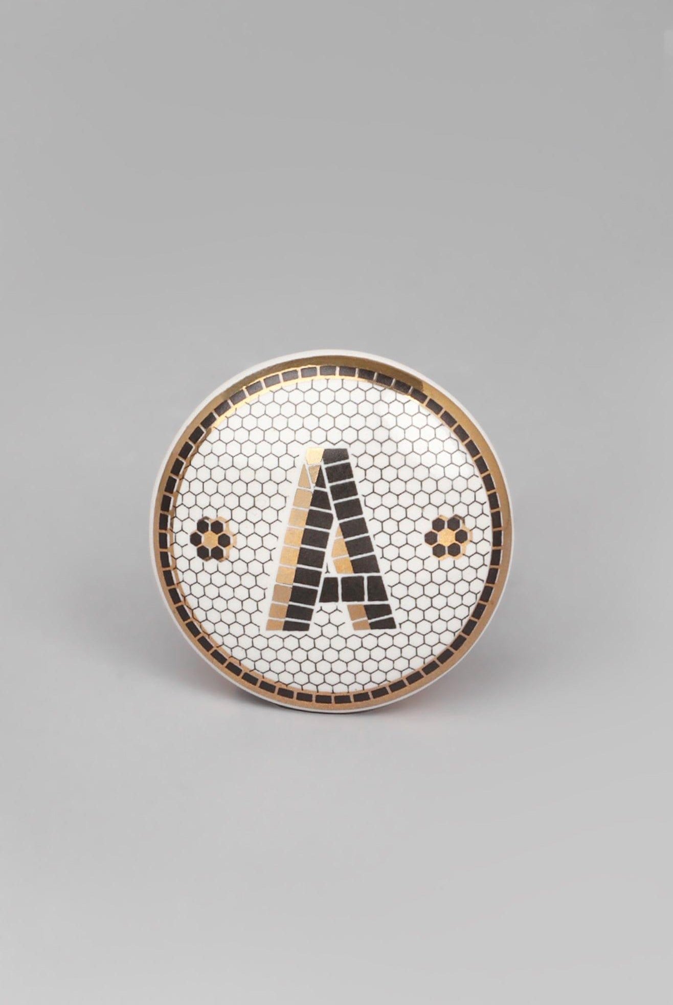 Traditional British Pub Tile Monogram Door Knob Black & Gold Alphabet Design - G Decor