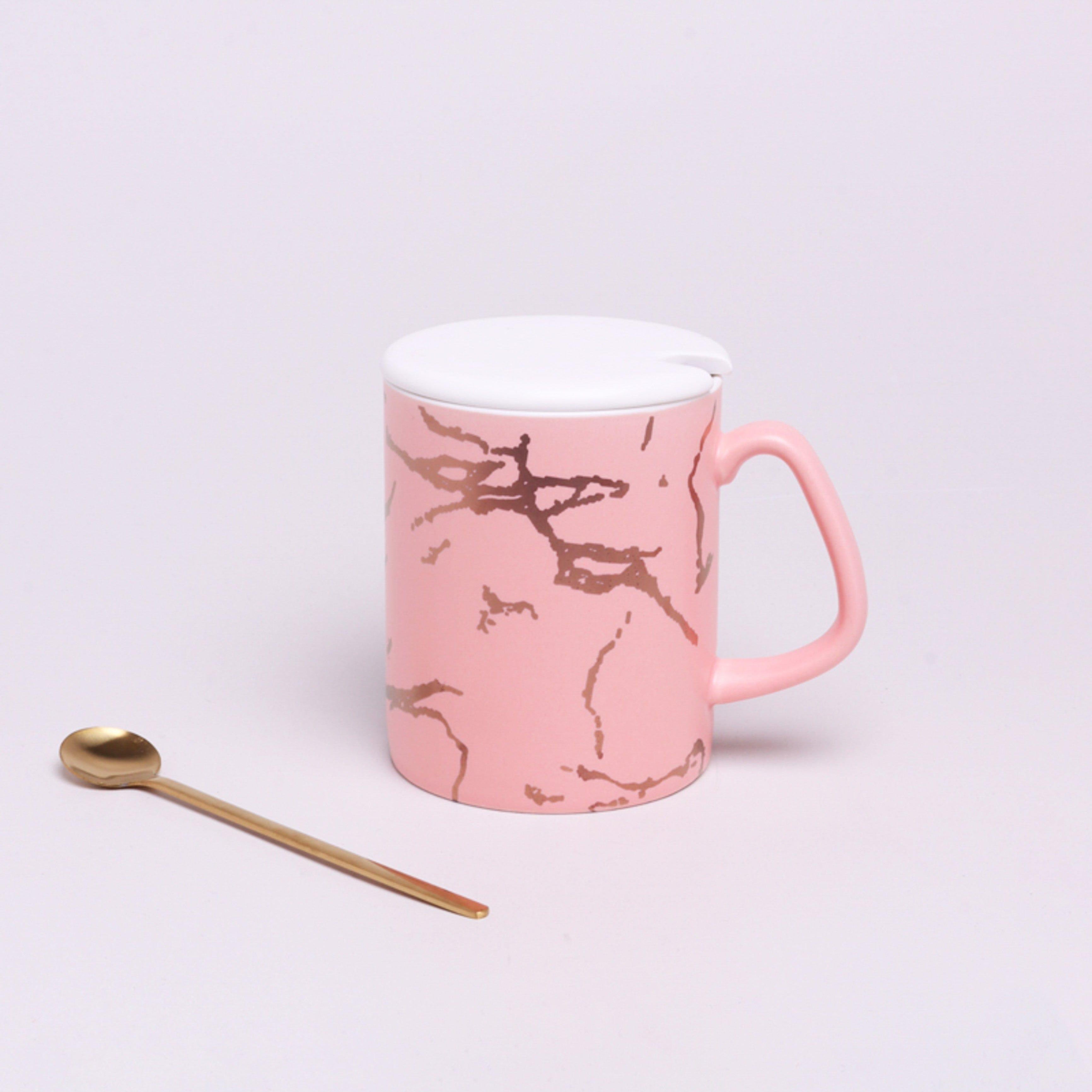Trendy Eleonora Gold Marble Mug Ceramic Cup with Lid & Spoon - G Decor