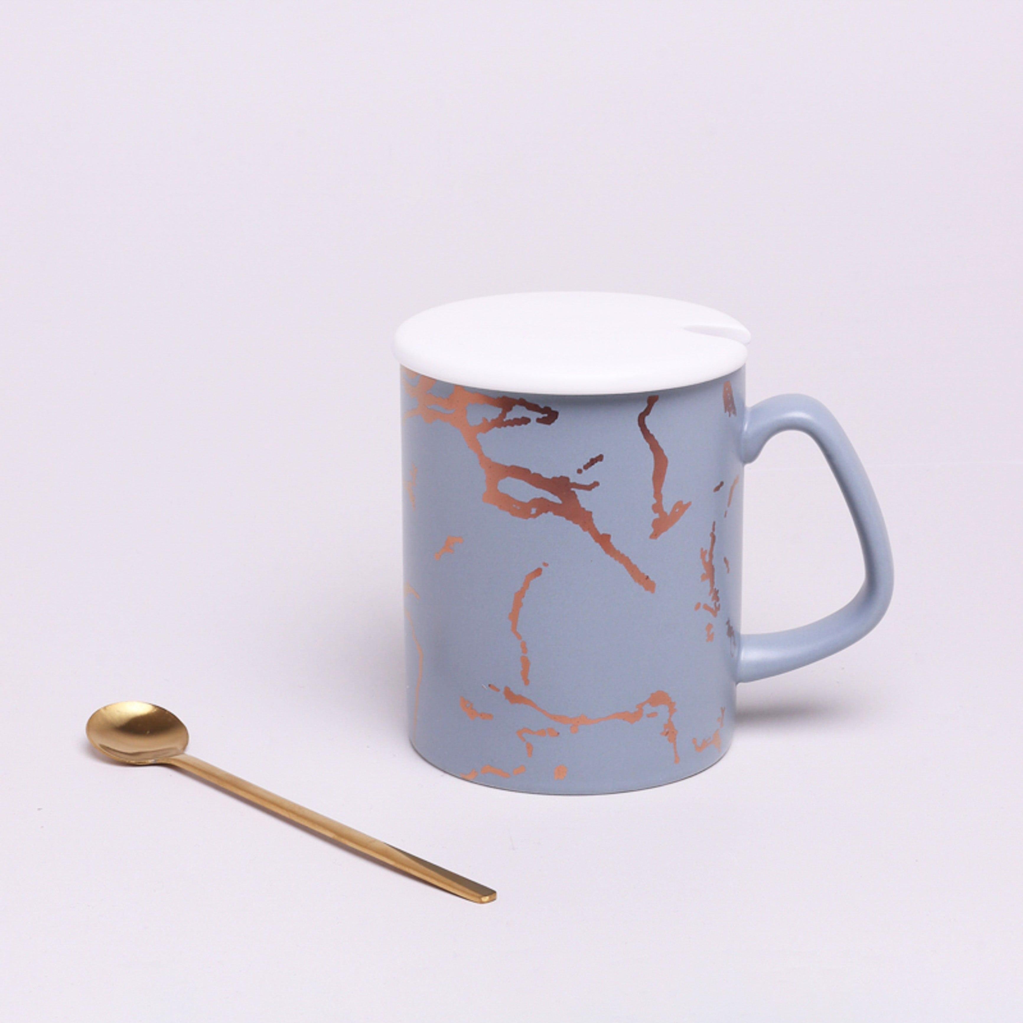 Trendy Eleonora Gold Marble Mug Ceramic Cup with Lid & Spoon - G Decor