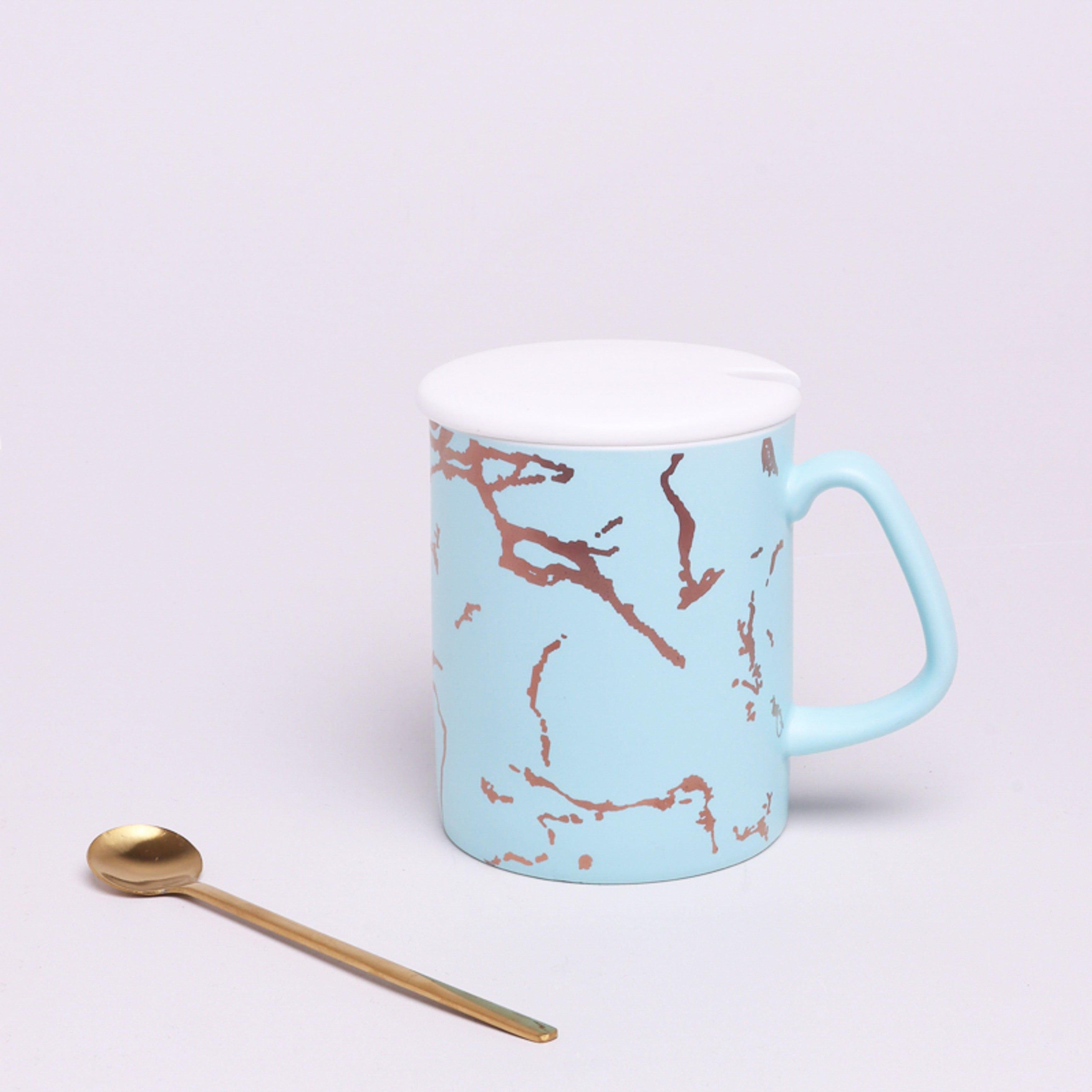 Trendy Eleonora Gold Marble Mug Ceramic Cup with Lid & Spoon - G Decor