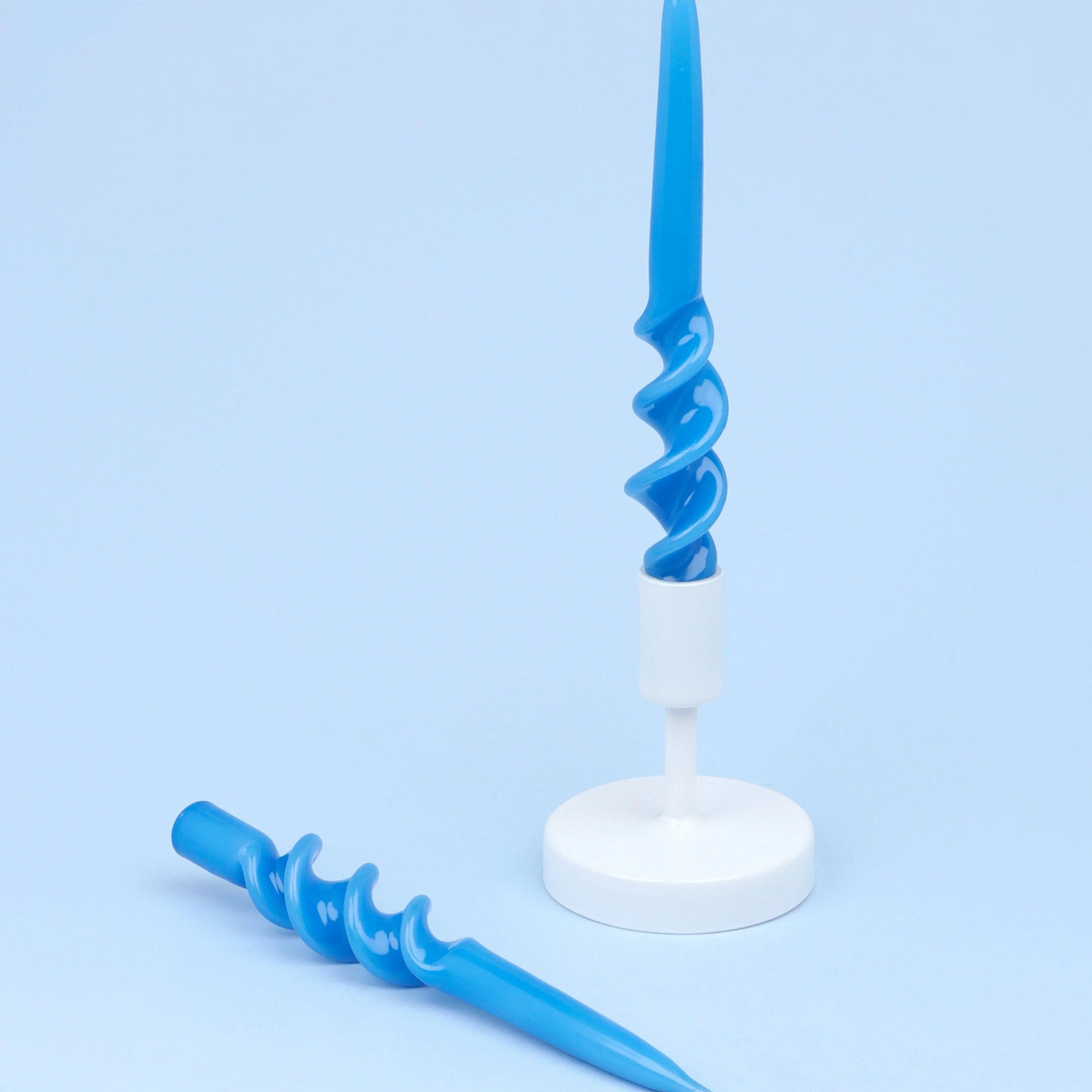 Twiselle Set of 2 Spiral Twisted Hand Dipped Dinner Baby Blue Taper Candles - G Decor