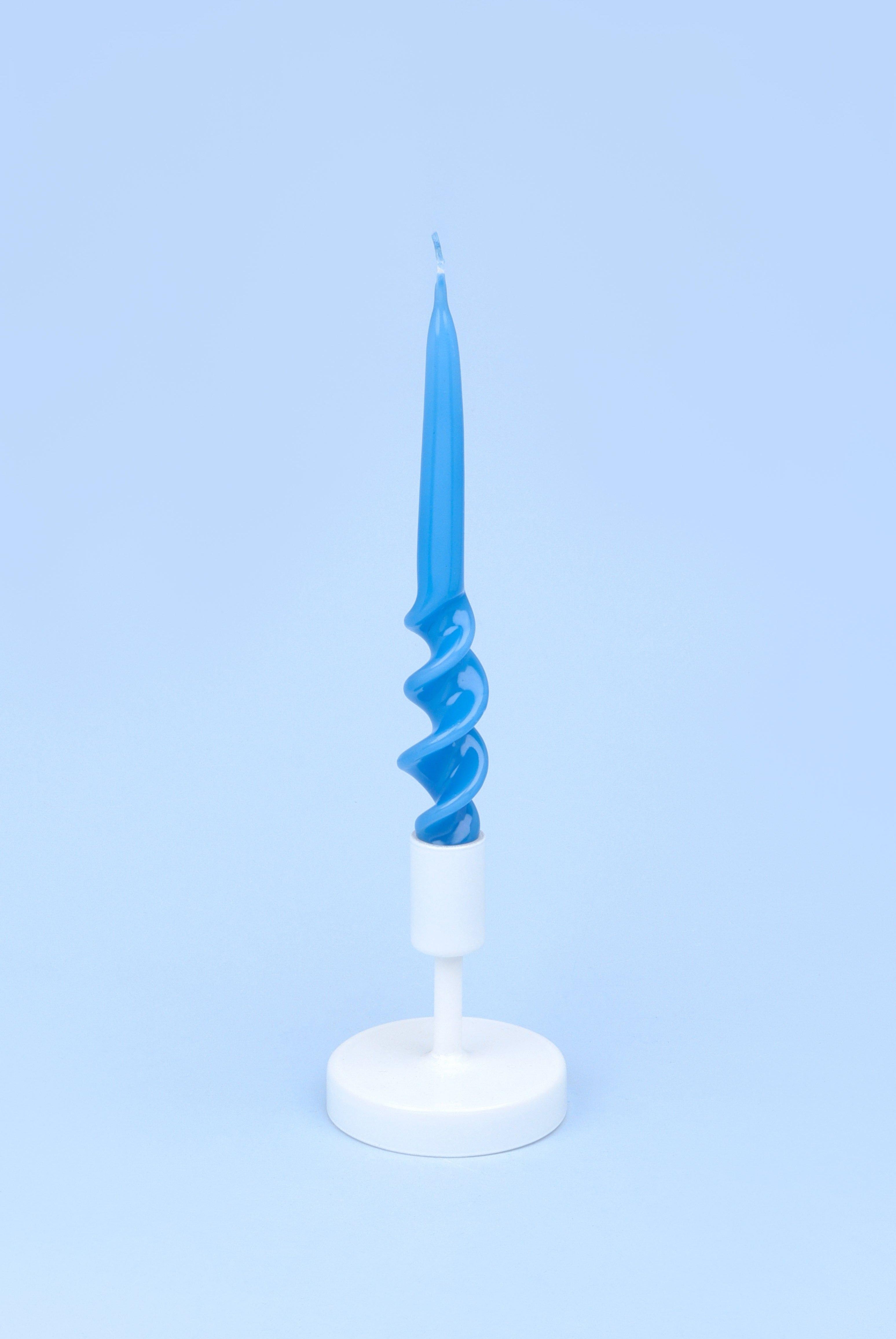 Twiselle Set of 2 Spiral Twisted Hand Dipped Dinner Baby Blue Taper Candles - G Decor