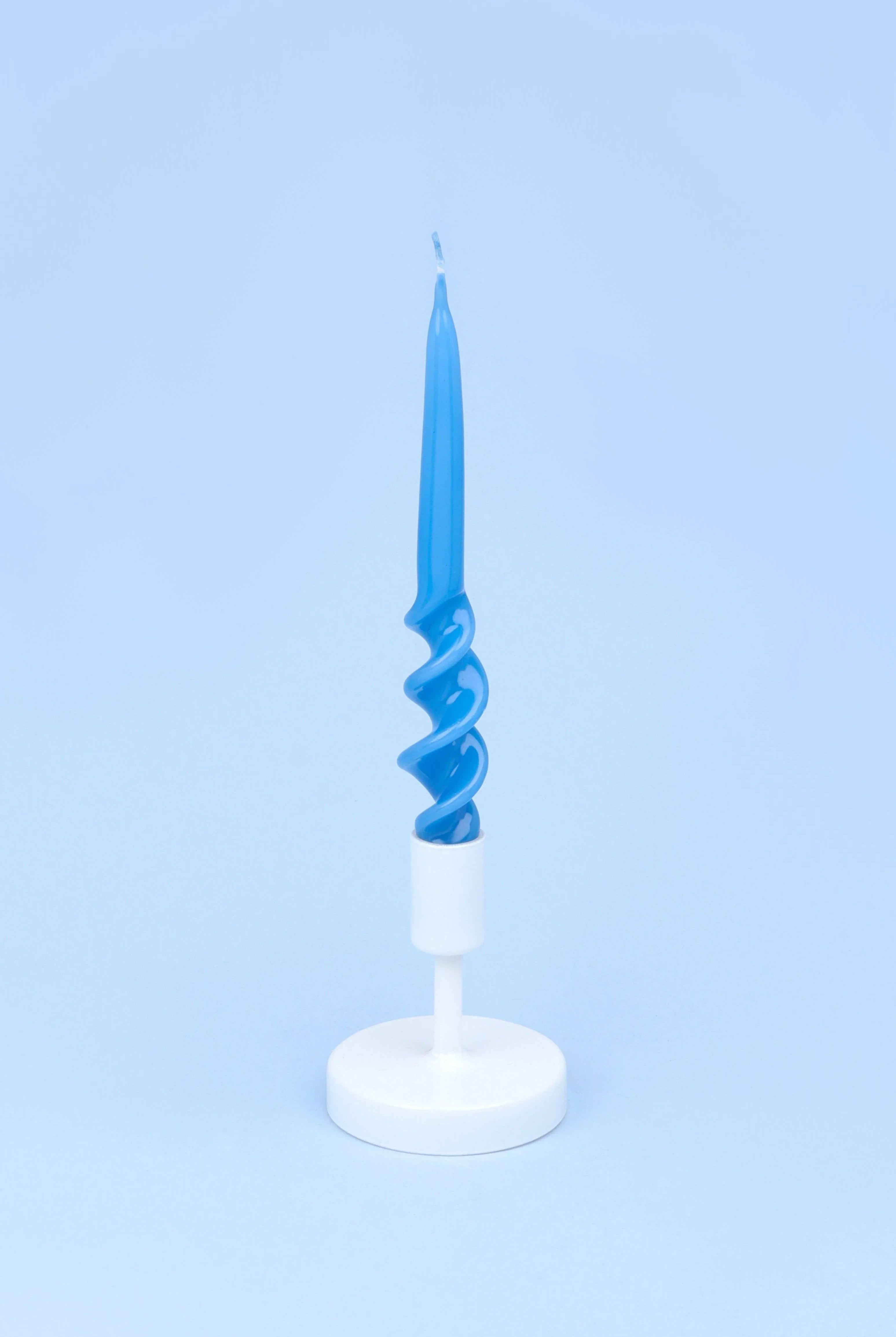 Twiselle Set of 2 Spiral Twisted Hand Dipped Dinner Baby Blue Taper Candles - G Decor