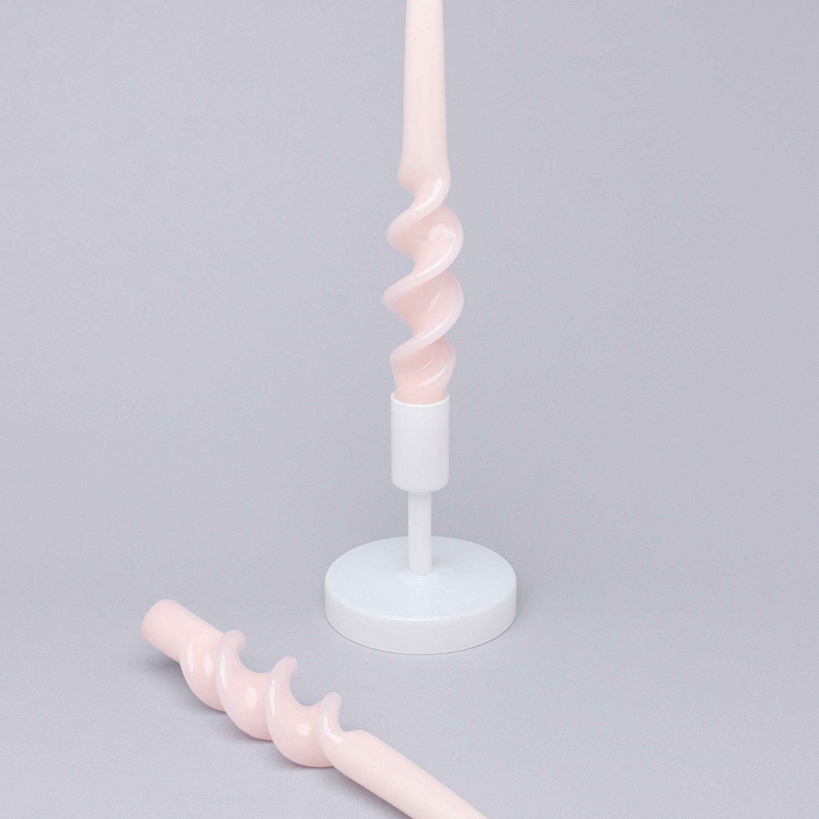 Twiselle Set of 2 Spiral Twisted Hand Dipped Dinner Blush Pink Taper Candles - G Decor