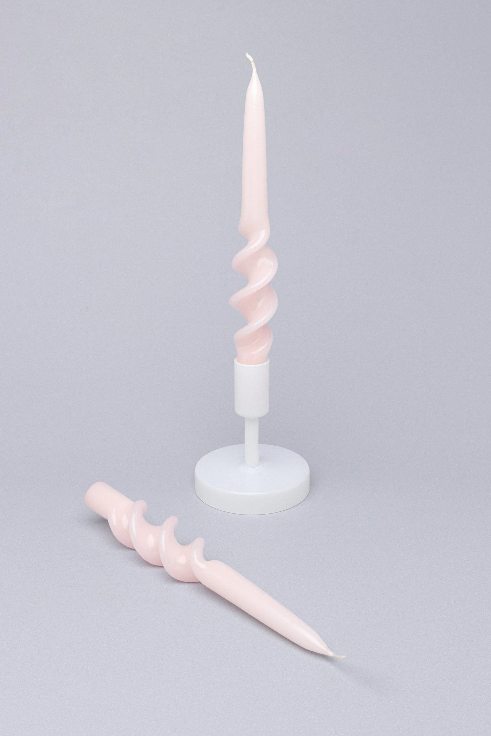 Twiselle Pair of Blush Pink Spiral Twisted Taper Candles — G Decor