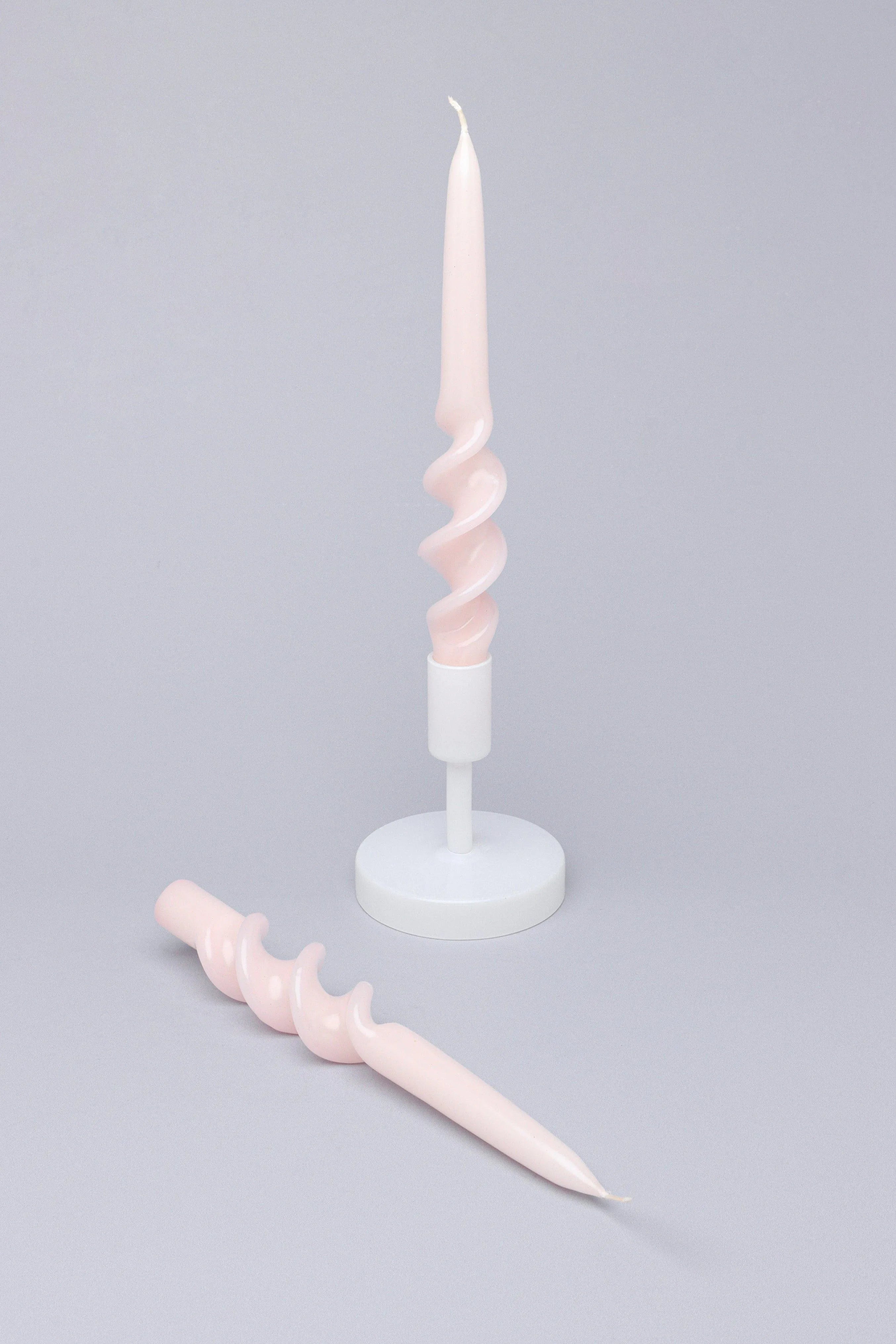 twiselle-set-of-2-spiral-twisted-hand-dipped-dinner-blush-pink-taper-candles-g-decor-22789 - G Decor