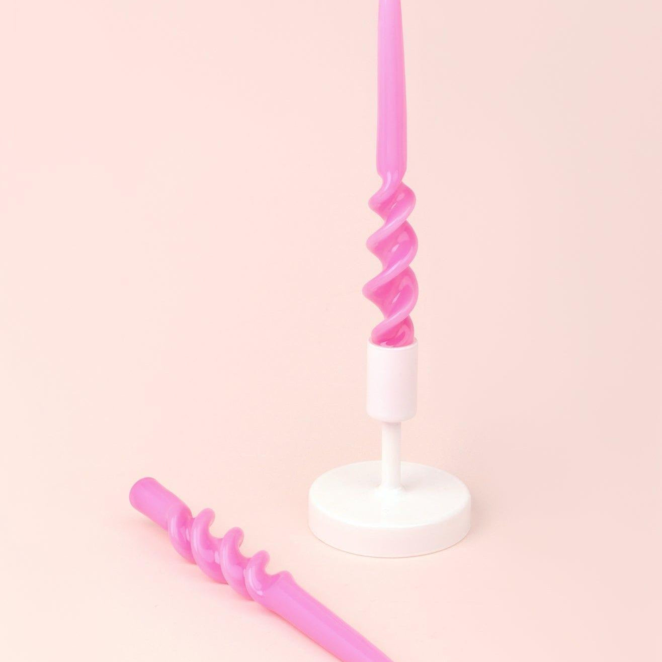 Twiselle Set of 2 Spiral Twisted Hand Dipped Dinner Candles Hot Pink Taper Candles - G Decor