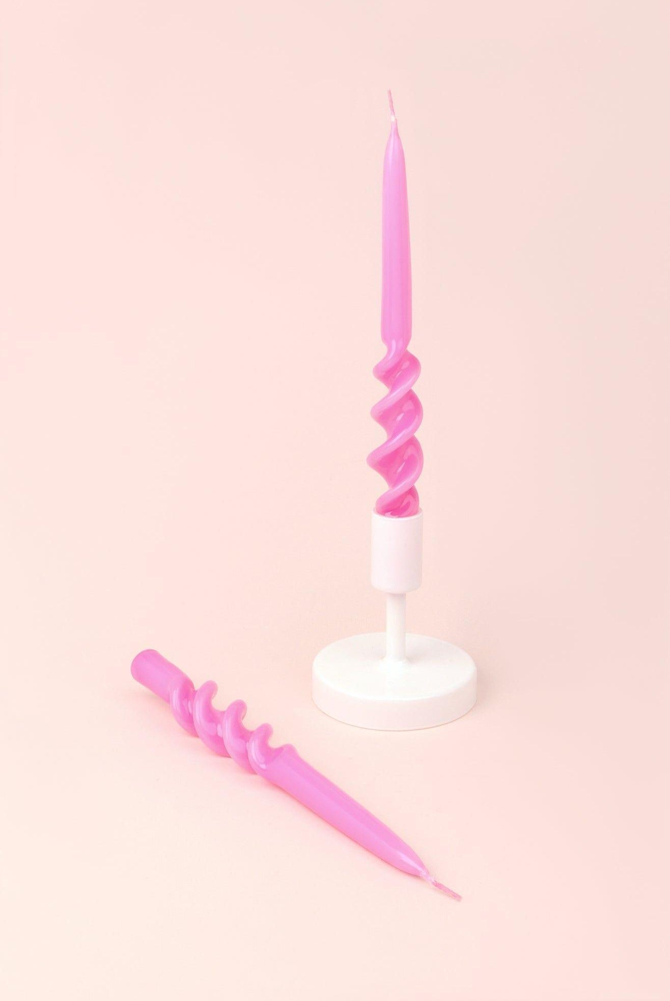 Twiselle Set of 2 Spiral Twisted Hand Dipped Dinner Candles Hot Pink Taper Candles - G Decor