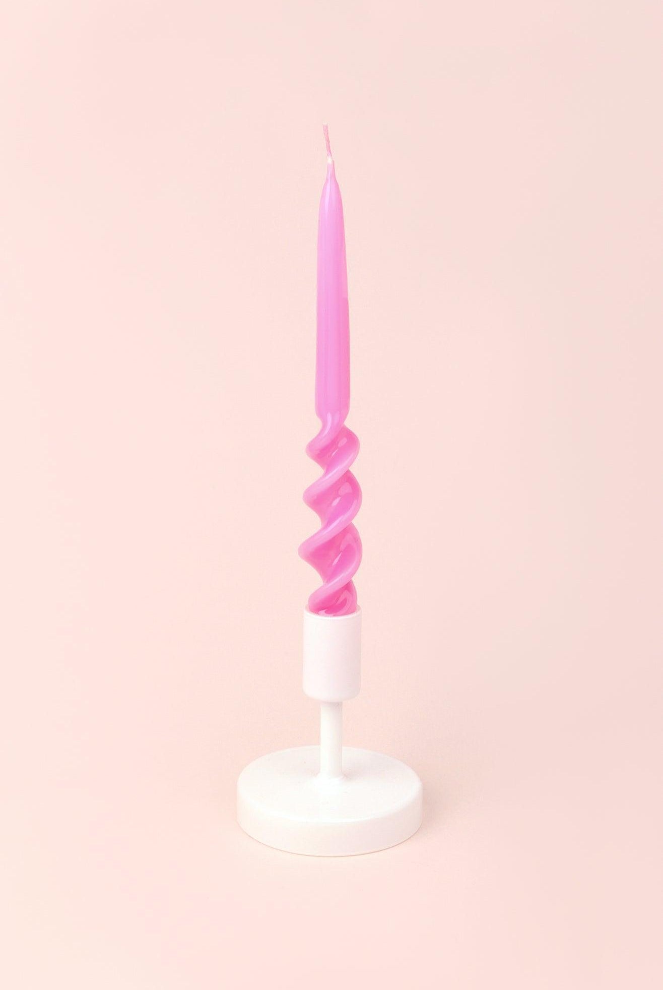 Twiselle Set of 2 Spiral Twisted Hand Dipped Dinner Candles Hot Pink Taper Candles - G Decor