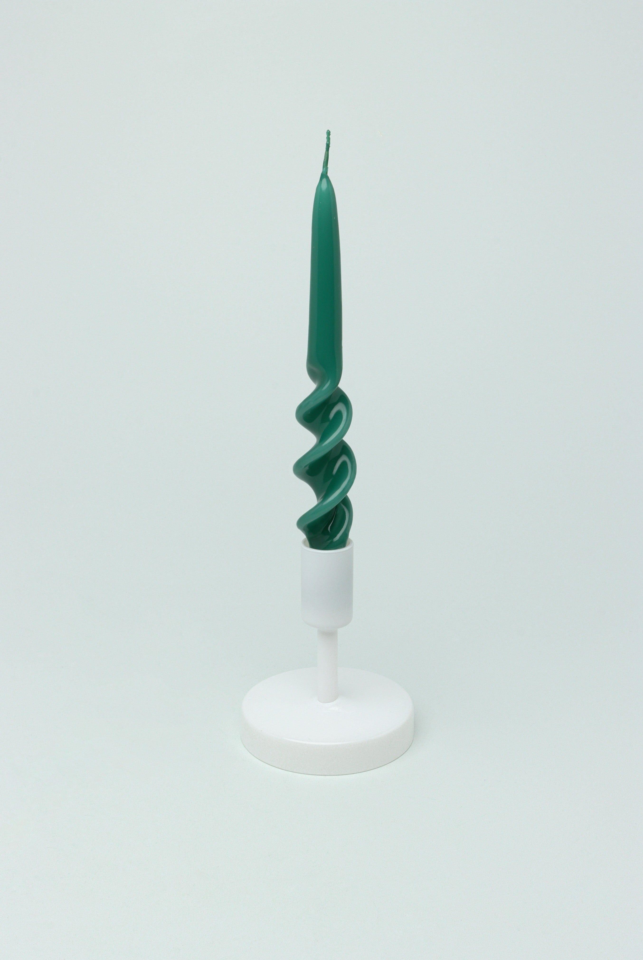 Twiselle Set of 2 Spiral Twisted Hand Dipped Dinner Forest Green Taper Candles - G Decor